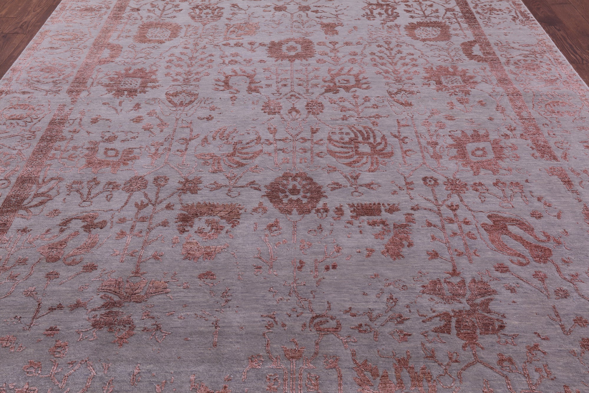 Grey Persian Tabriz Hand Knotted Wool & Silk Rug - 9' 0" X 12' 0" - Golden Nile