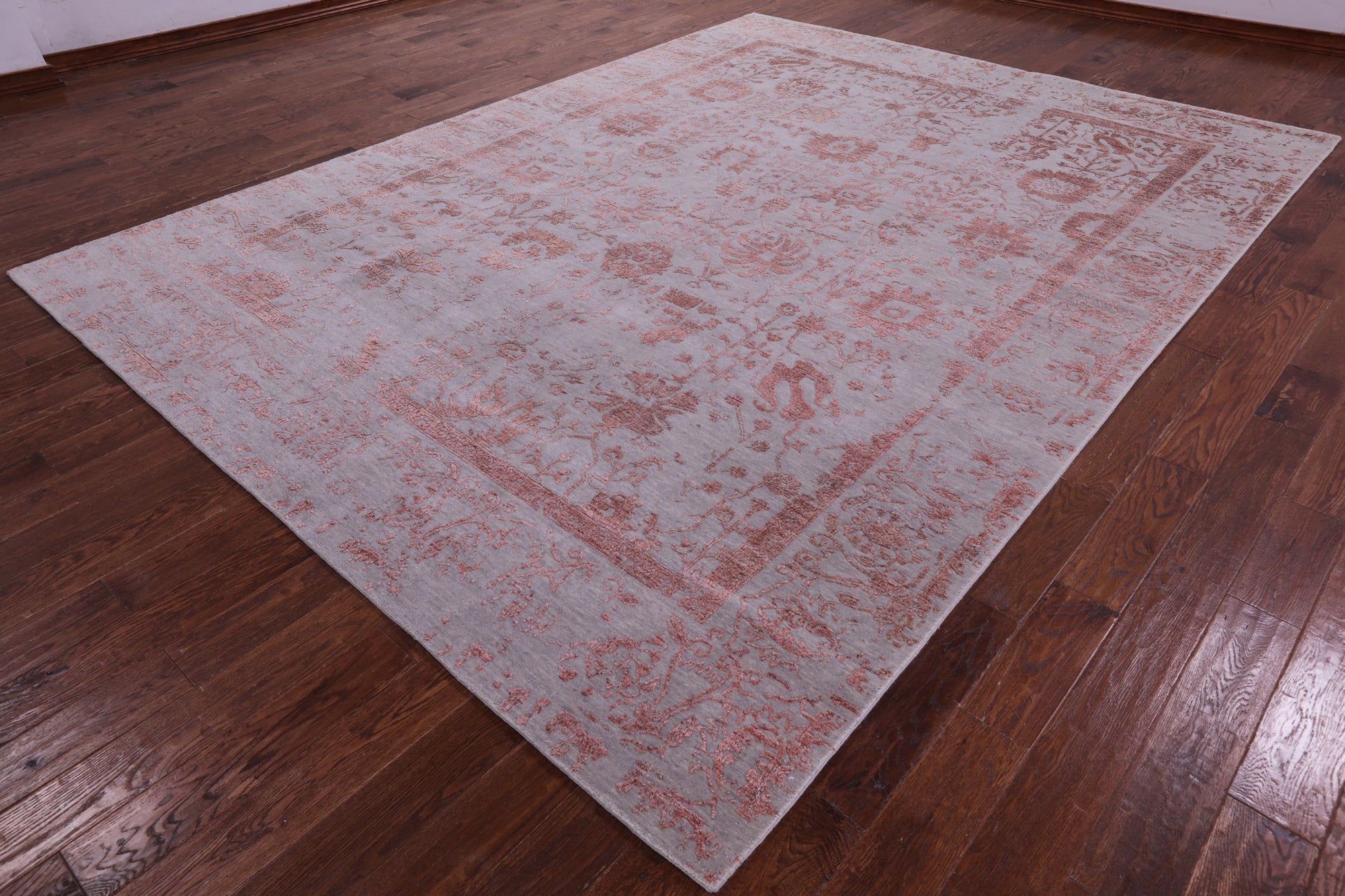 Grey Persian Tabriz Hand Knotted Wool & Silk Rug - 9' 0" X 12' 0" - Golden Nile