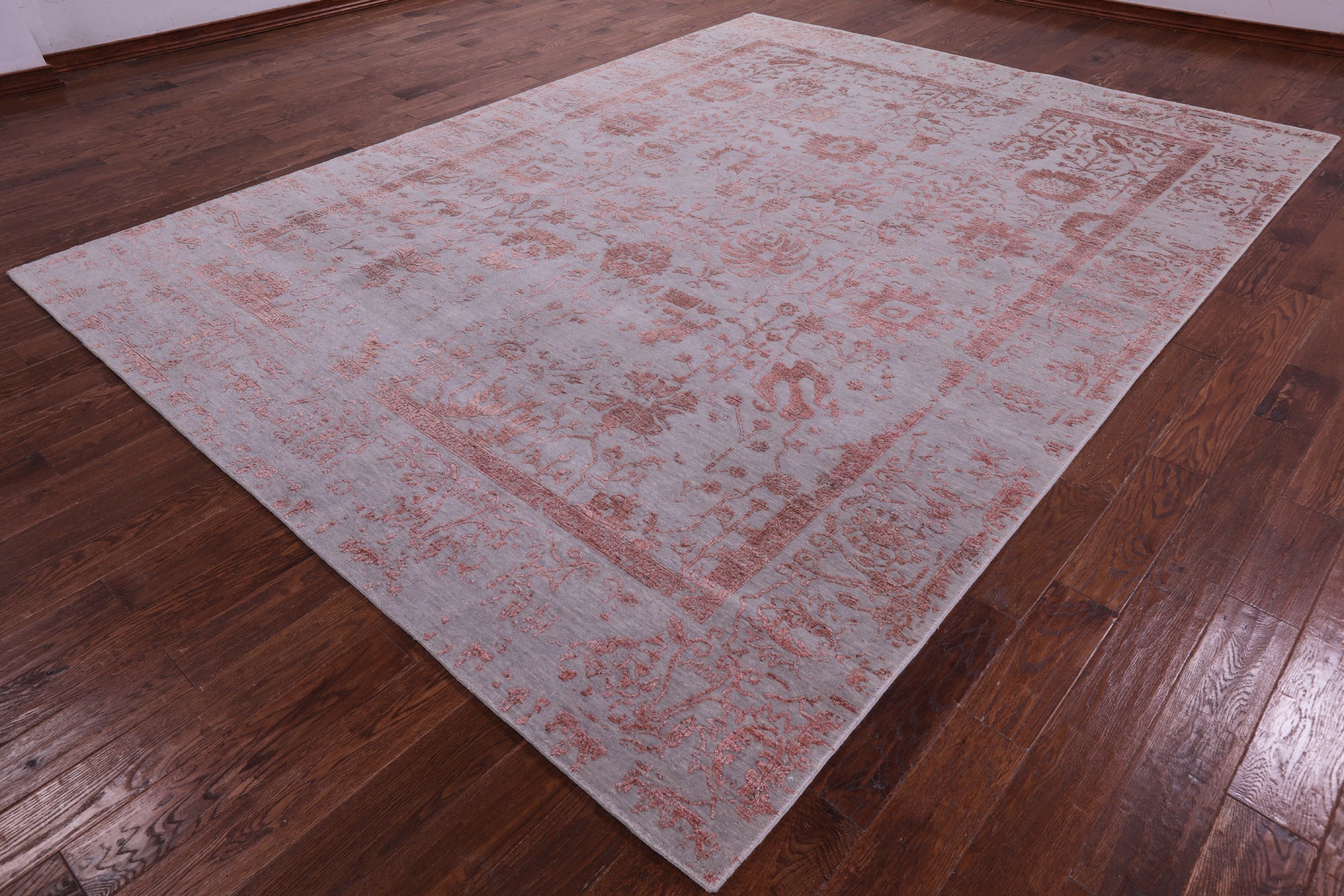 Grey Persian Tabriz Hand Knotted Wool & Silk Rug - 9' 0" X 12' 0" - Golden Nile