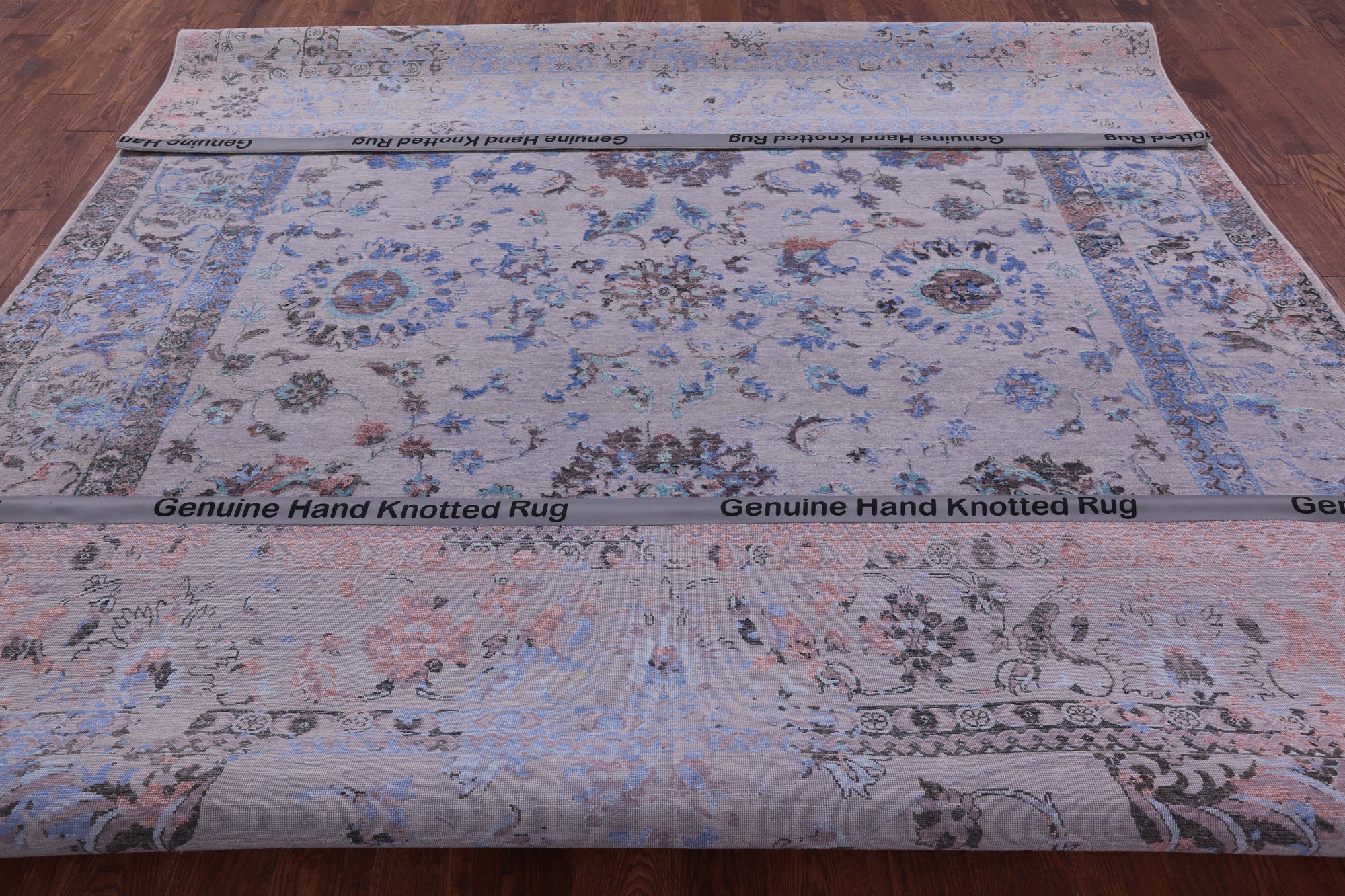 Grey Persian Tabriz Handmade Wool & Silk Rug - 9' 0" X 11' 9" - Golden Nile