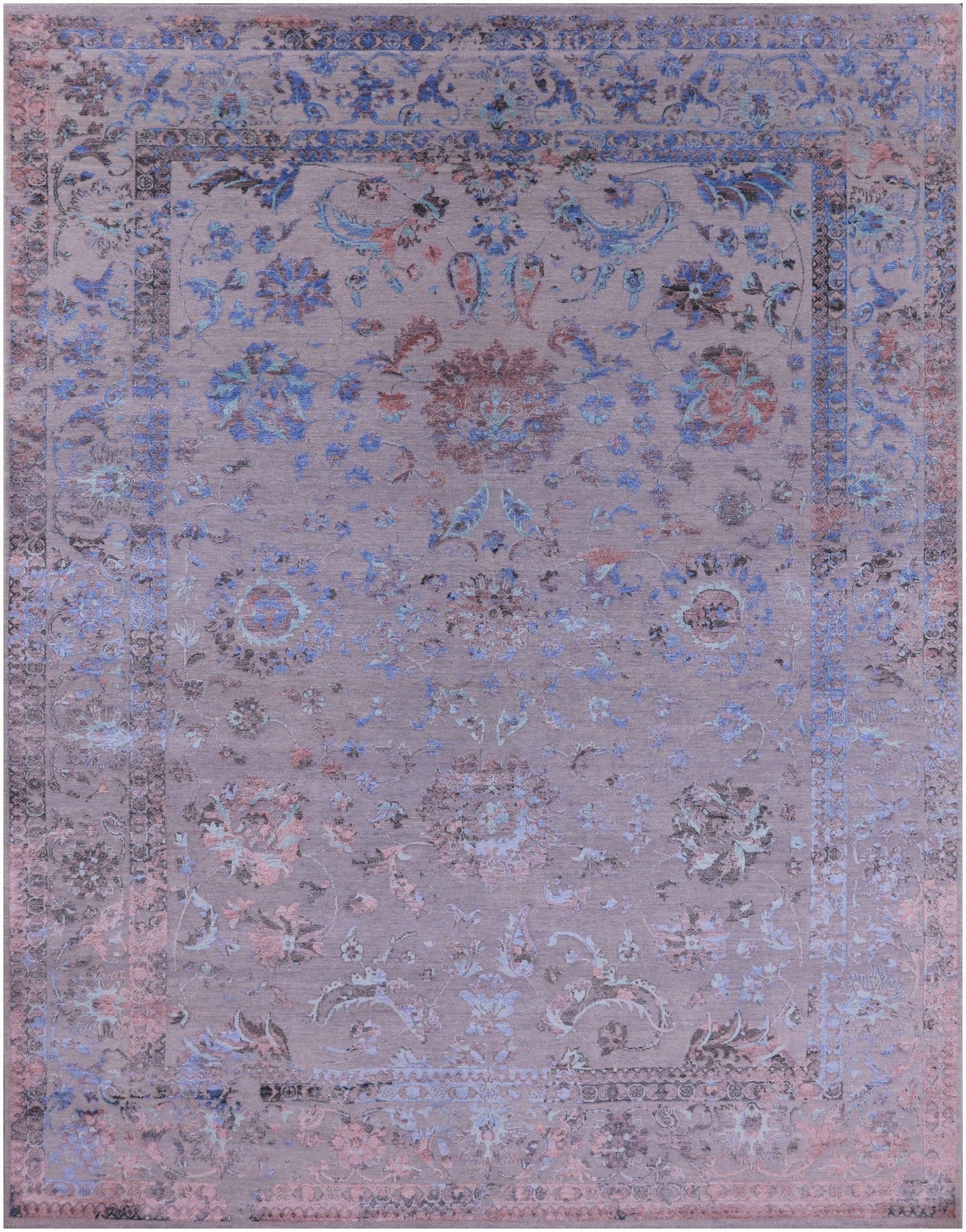 Grey Persian Tabriz Handmade Wool & Silk Rug - 9' 0" X 11' 9" - Golden Nile