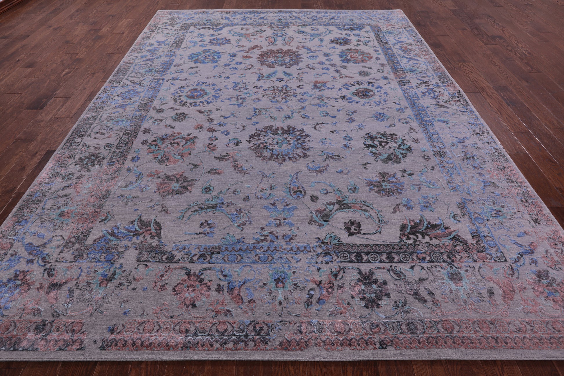 Grey Persian Tabriz Handmade Wool & Silk Rug - 9' 0" X 11' 9" - Golden Nile