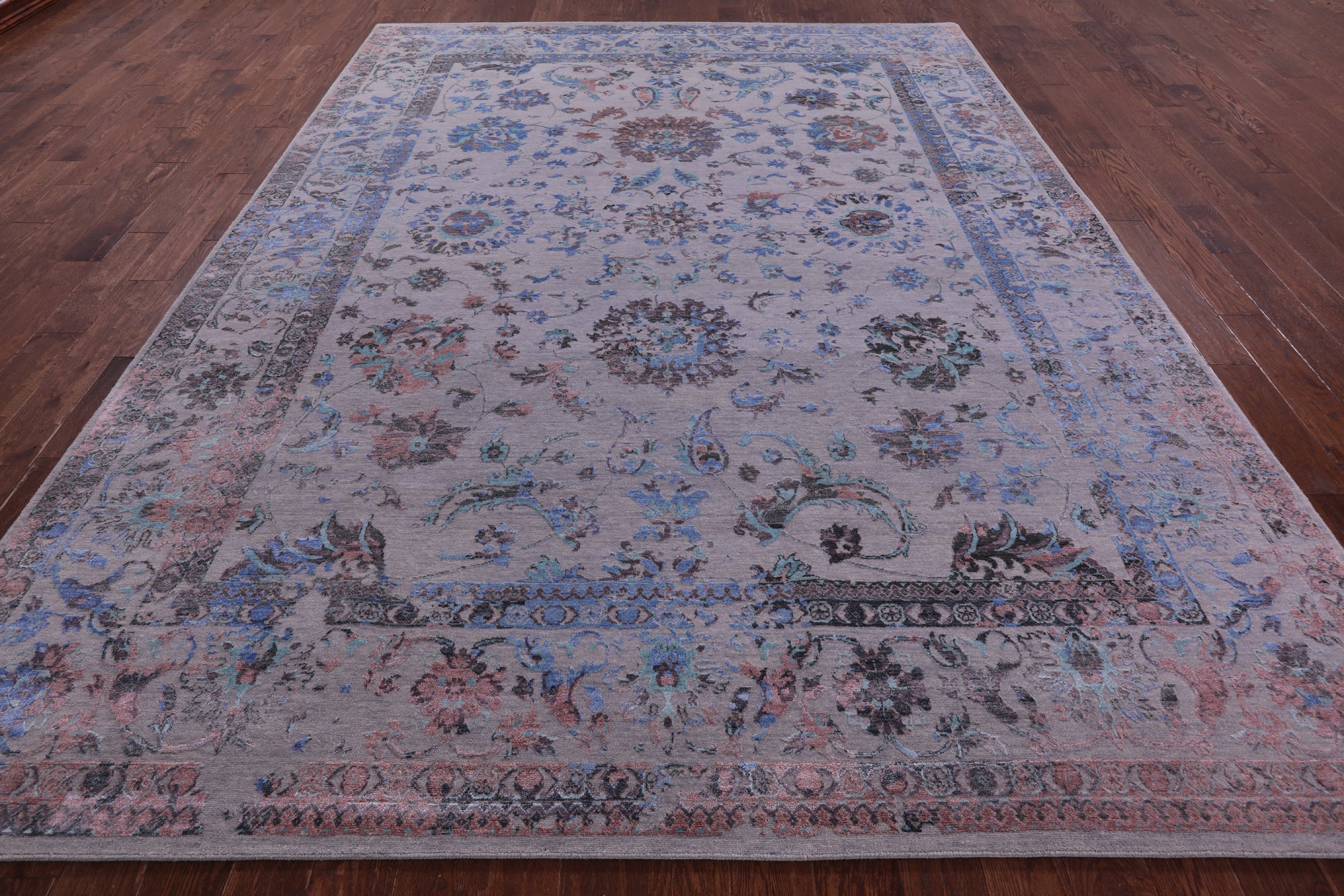 Grey Persian Tabriz Handmade Wool & Silk Rug - 9' 0" X 11' 9" - Golden Nile