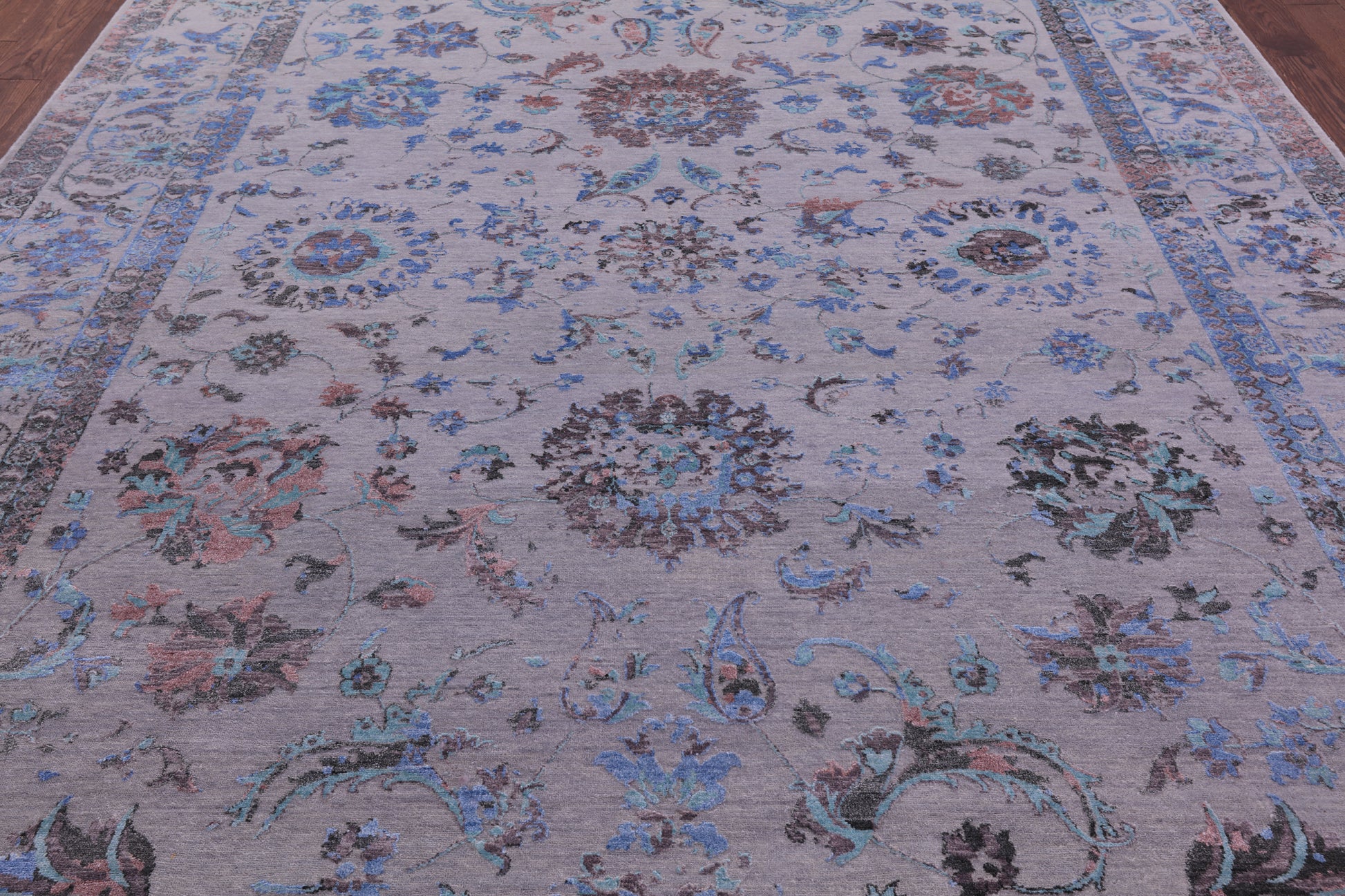 Grey Persian Tabriz Handmade Wool & Silk Rug - 9' 0" X 11' 9" - Golden Nile