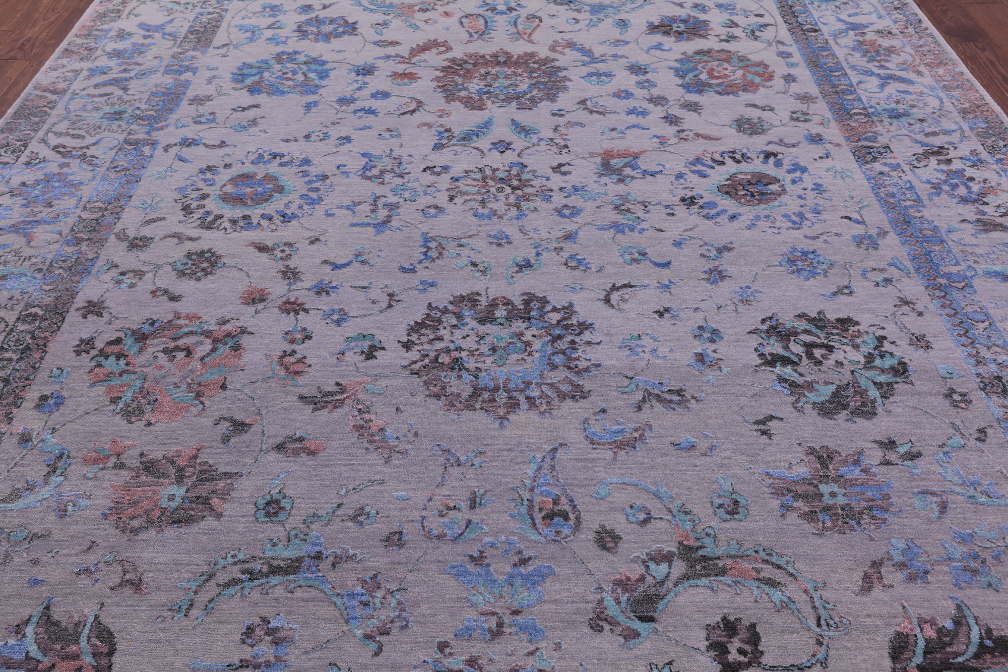 Grey Persian Tabriz Handmade Wool & Silk Rug - 9' 0" X 11' 9" - Golden Nile