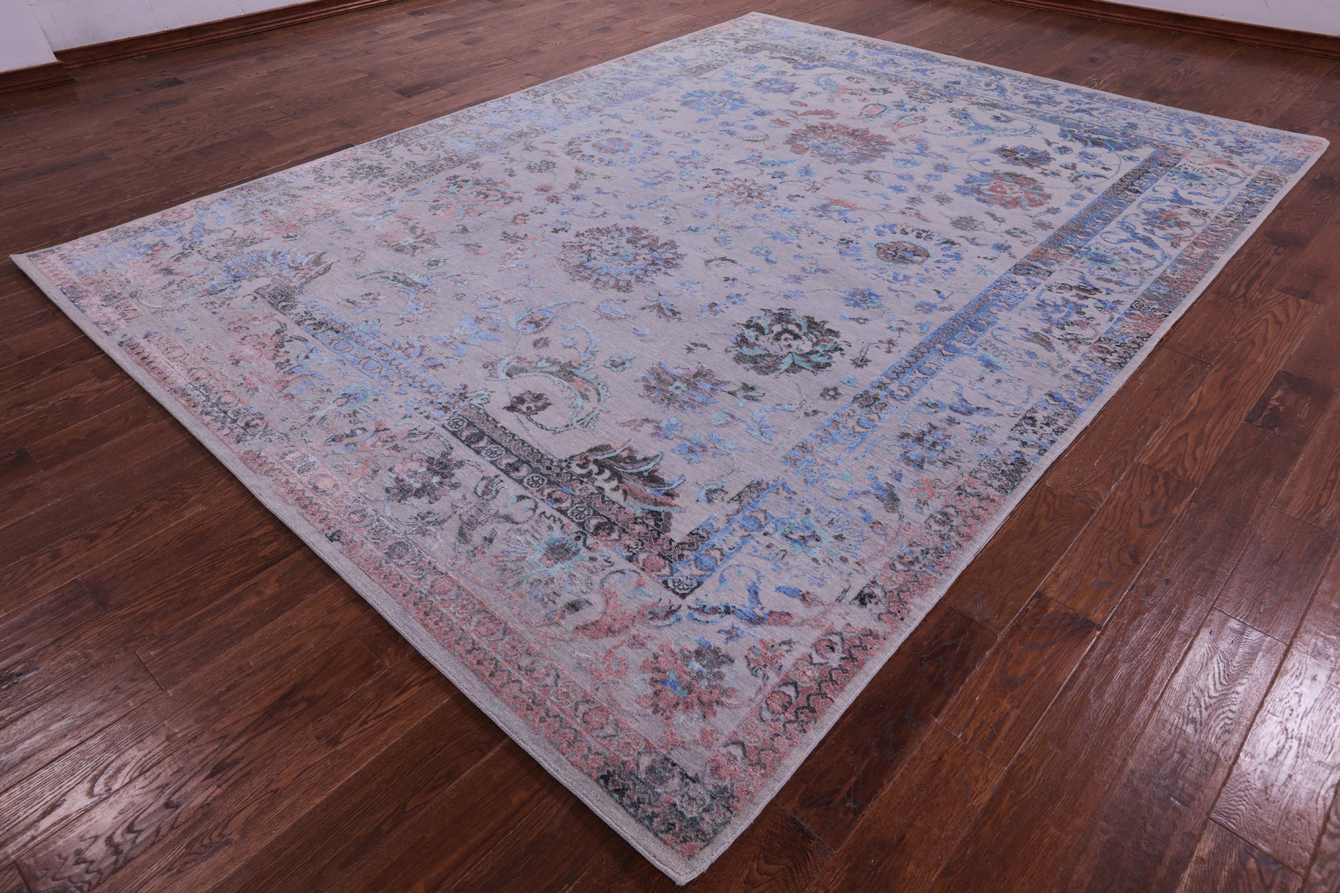 Grey Persian Tabriz Handmade Wool & Silk Rug - 9' 0" X 11' 9" - Golden Nile