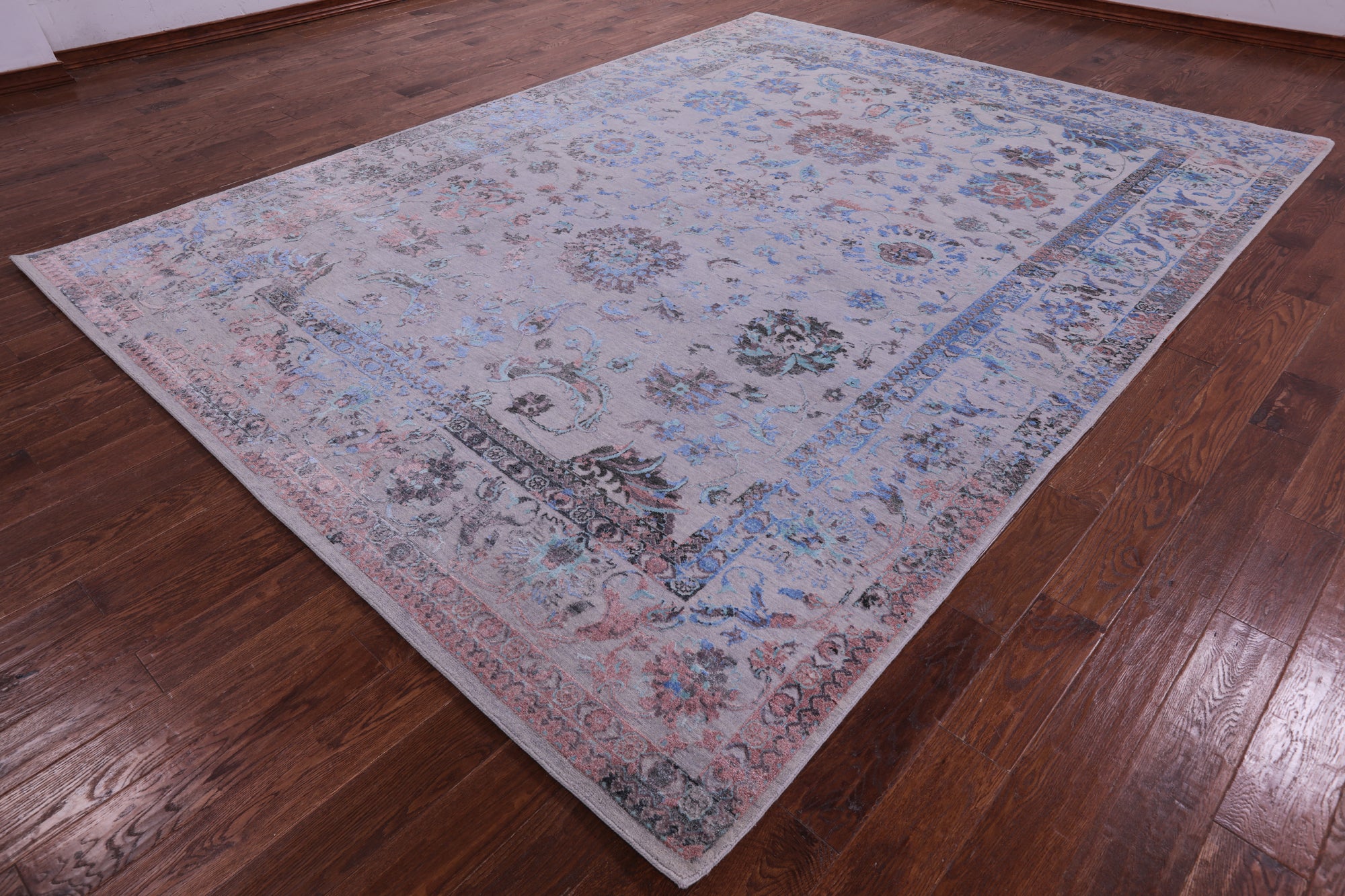 Grey Persian Tabriz Handmade Wool & Silk Rug - 9' 0" X 11' 9" - Golden Nile