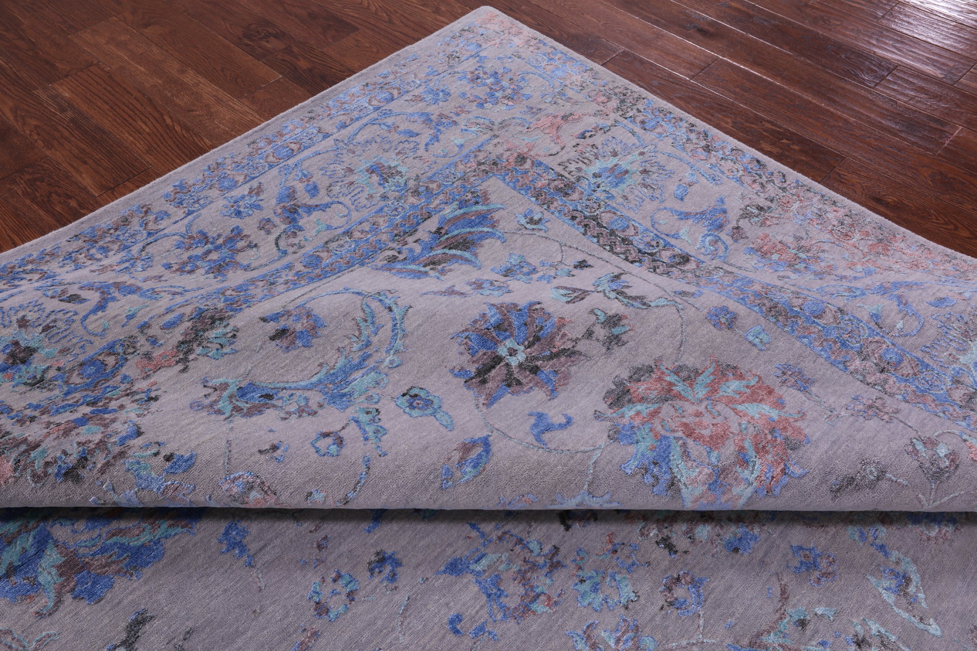 Grey Persian Tabriz Handmade Wool & Silk Rug - 9' 0" X 11' 9" - Golden Nile