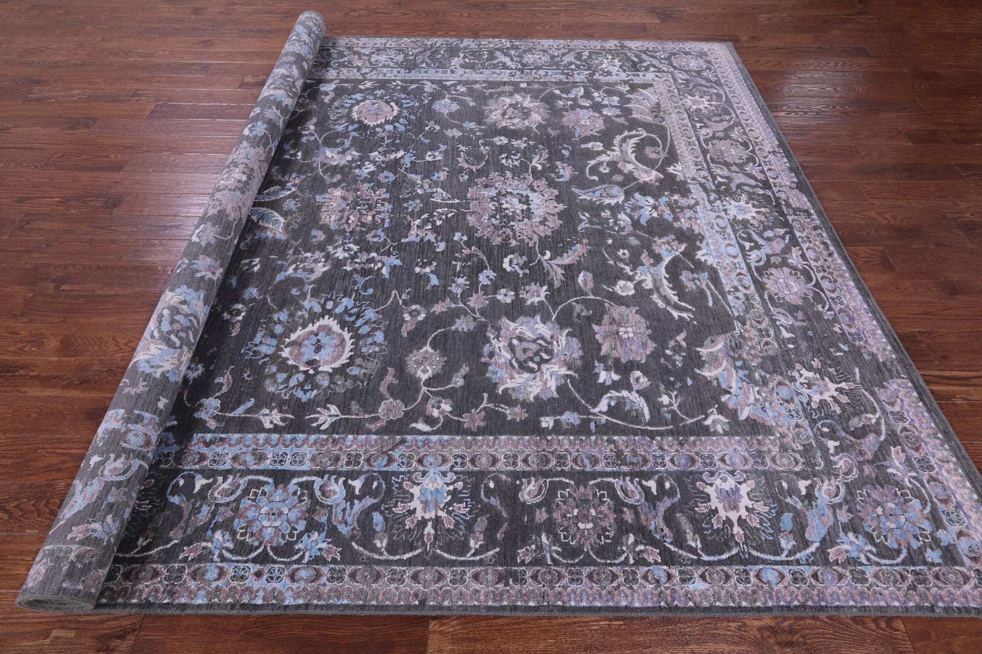 Grey Persian Tabriz Hand Knotted Wool & Silk Rug - 9' 0" X 11' 6" - Golden Nile