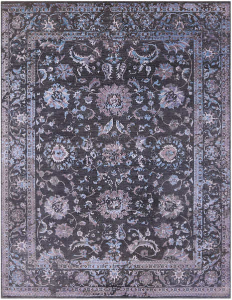 Grey Persian Tabriz Hand Knotted Wool & Silk Rug - 9' 0" X 11' 6" - Golden Nile