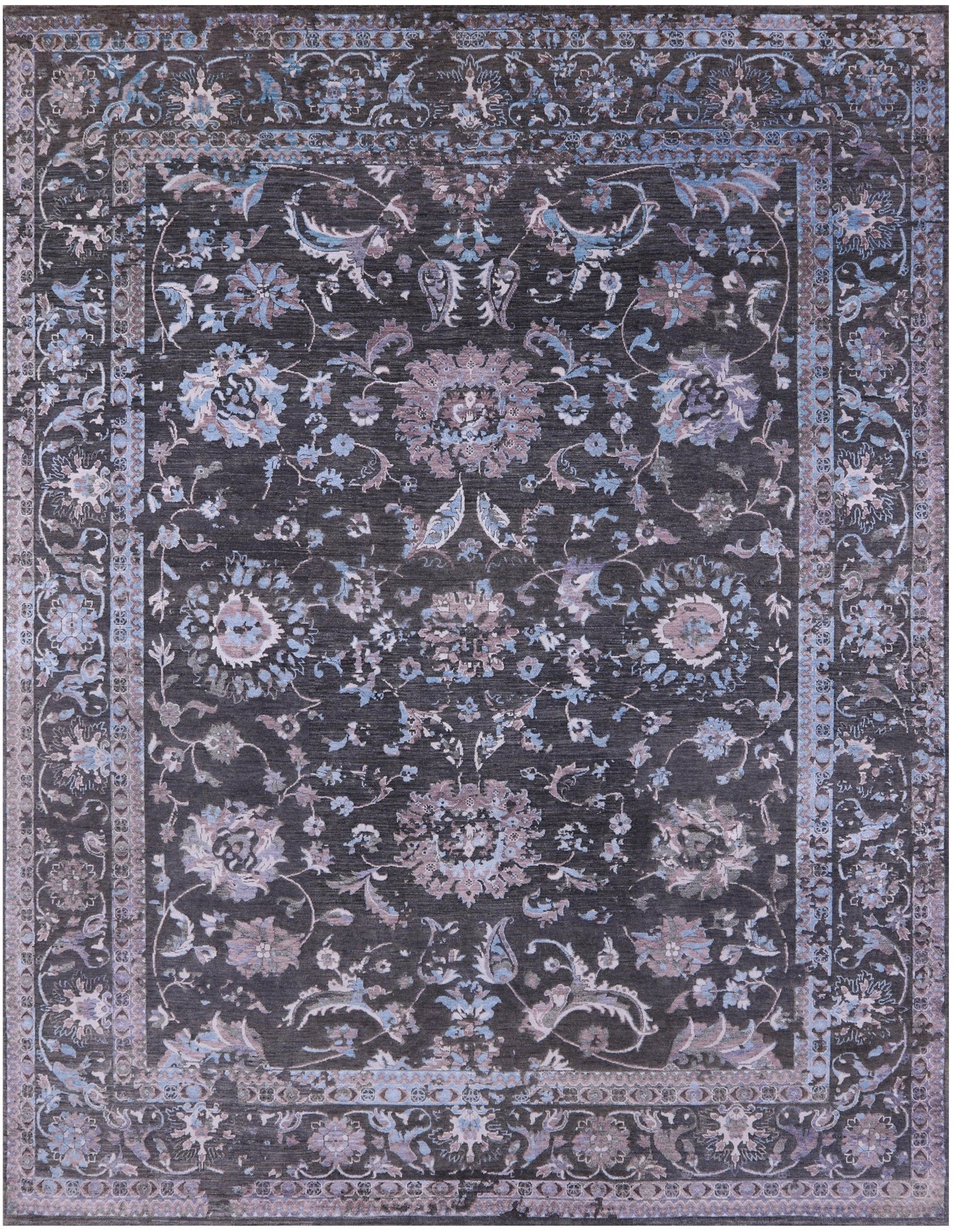 Grey Persian Tabriz Hand Knotted Wool & Silk Rug - 9' 0" X 11' 6" - Golden Nile