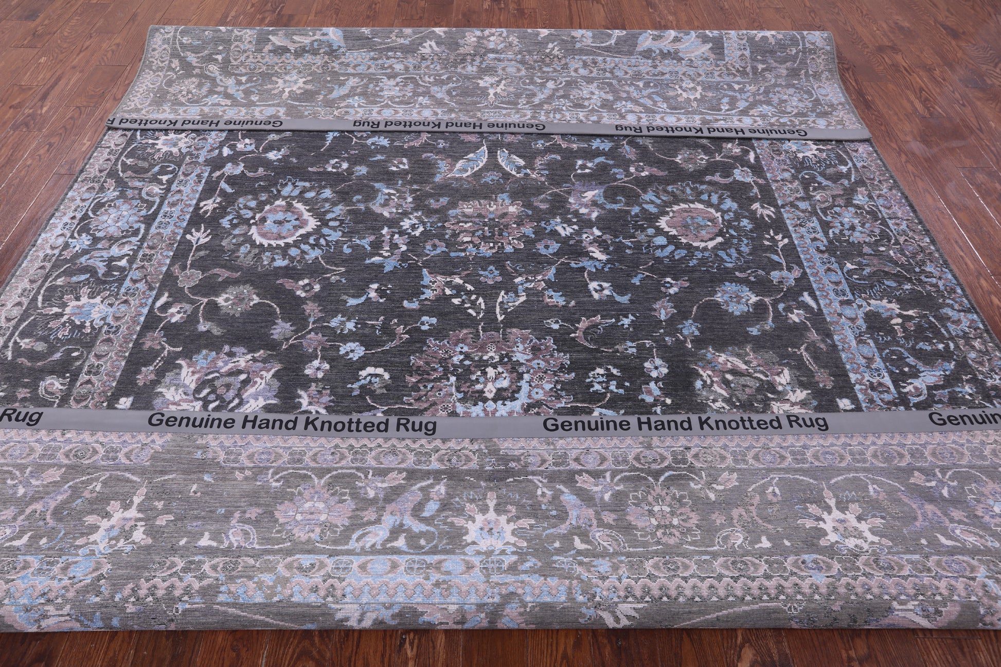 Grey Persian Tabriz Hand Knotted Wool & Silk Rug - 9' 0" X 11' 6" - Golden Nile