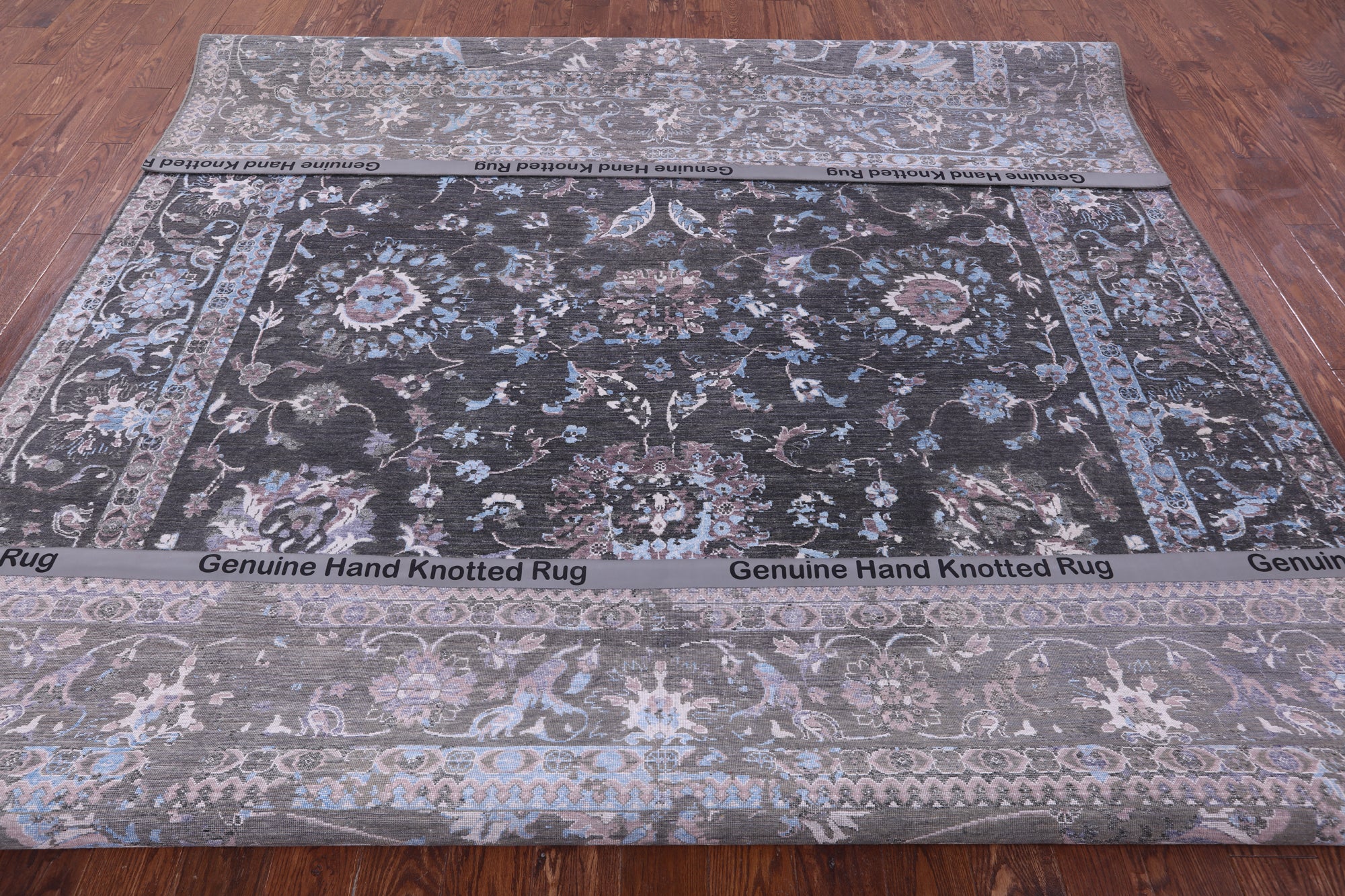 Grey Persian Tabriz Hand Knotted Wool & Silk Rug - 9' 0" X 11' 6" - Golden Nile