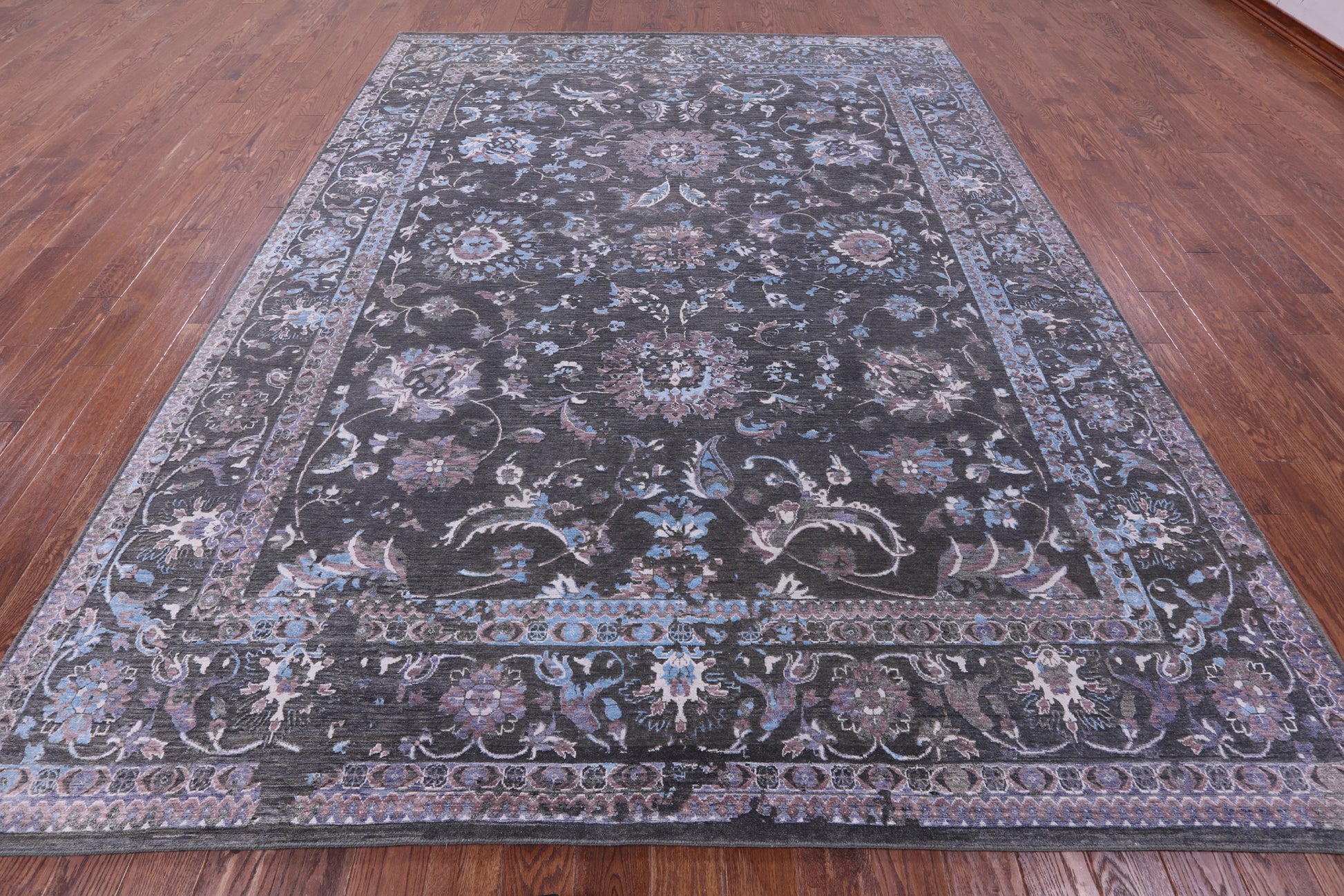 Grey Persian Tabriz Hand Knotted Wool & Silk Rug - 9' 0" X 11' 6" - Golden Nile