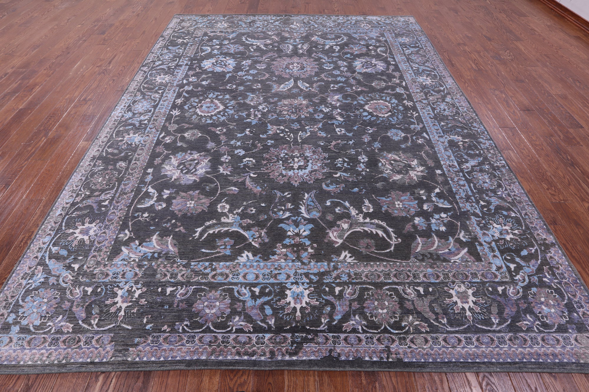 Grey Persian Tabriz Hand Knotted Wool & Silk Rug - 9' 0" X 11' 6" - Golden Nile