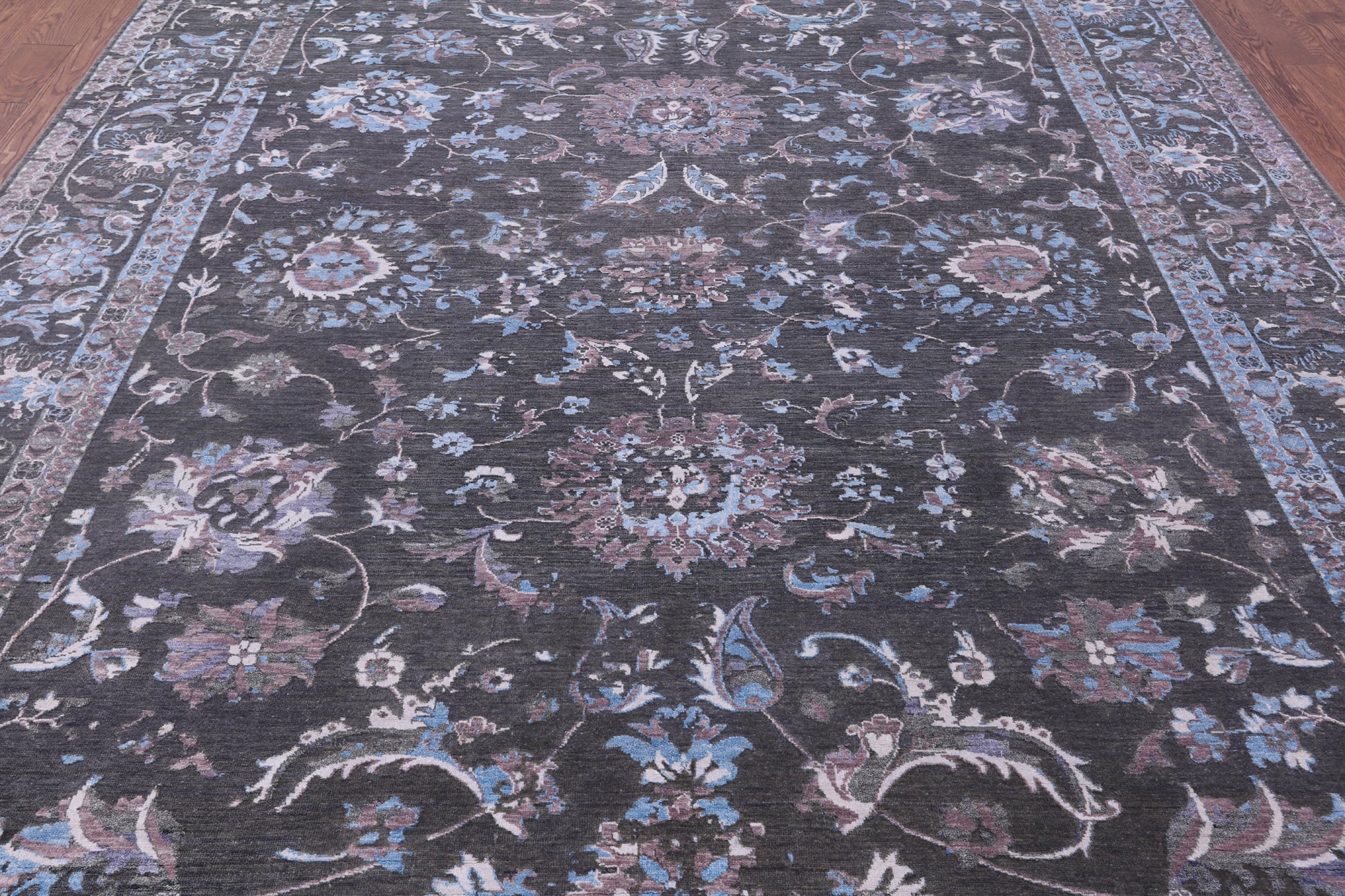 Grey Persian Tabriz Hand Knotted Wool & Silk Rug - 9' 0" X 11' 6" - Golden Nile