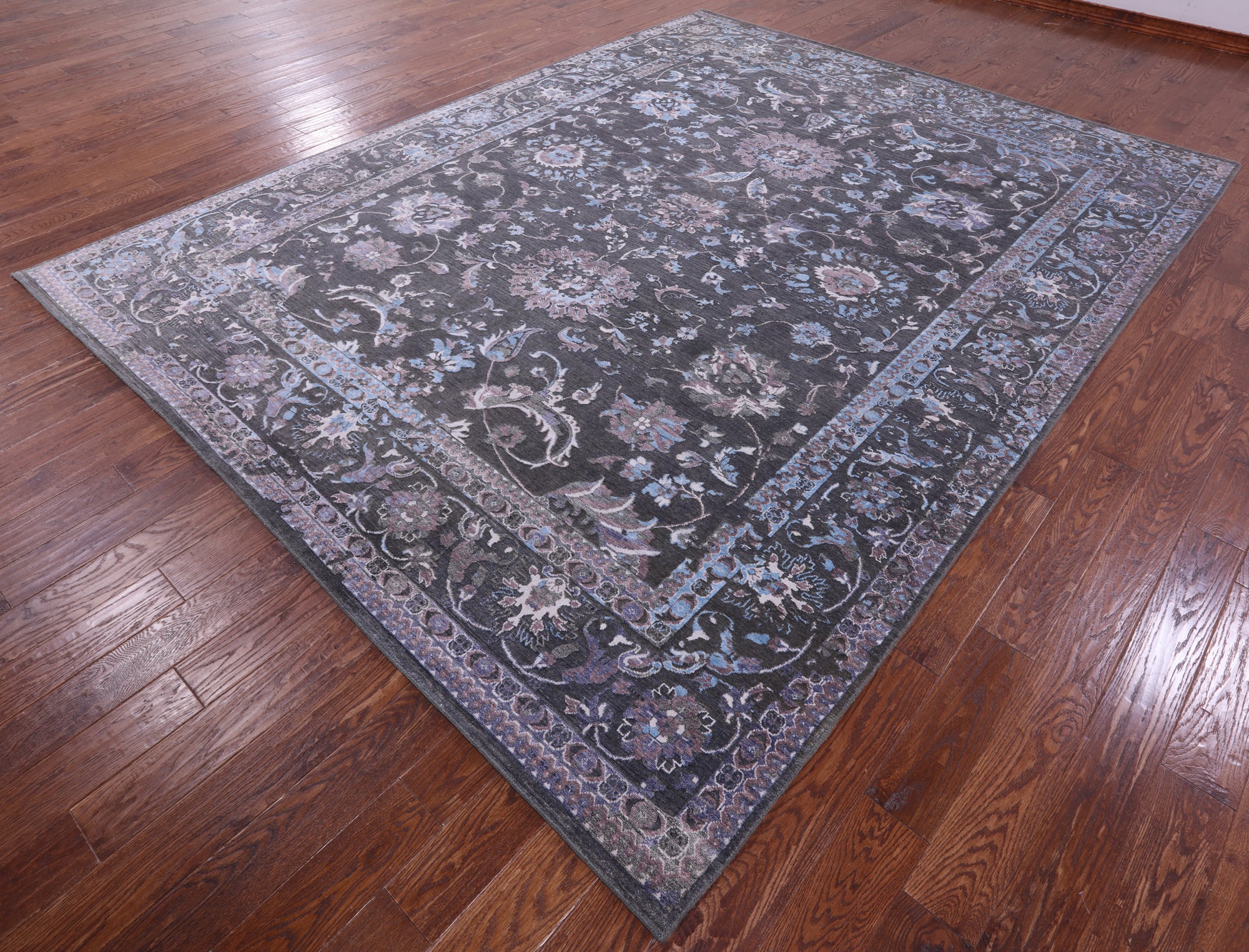 Grey Persian Tabriz Hand Knotted Wool & Silk Rug - 9' 0" X 11' 6" - Golden Nile