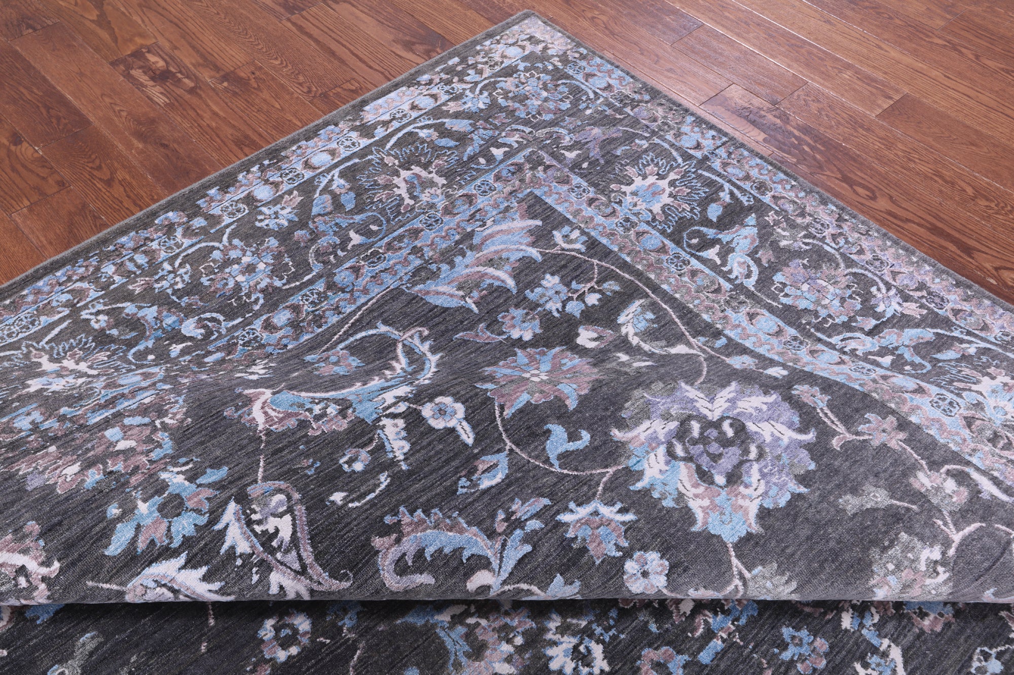 Grey Persian Tabriz Hand Knotted Wool & Silk Rug - 9' 0" X 11' 6" - Golden Nile