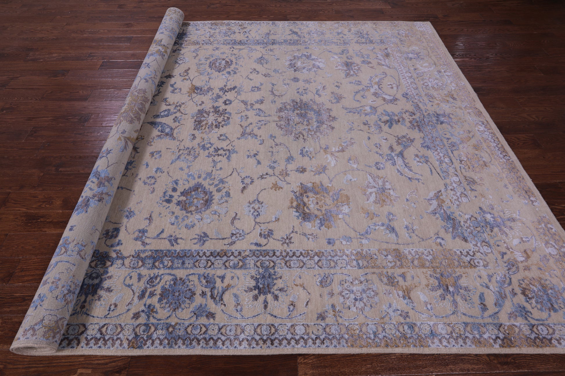 Ivory Persian Tabriz Hand Knotted Wool Rug - 8' 10" X 11' 8" - Golden Nile