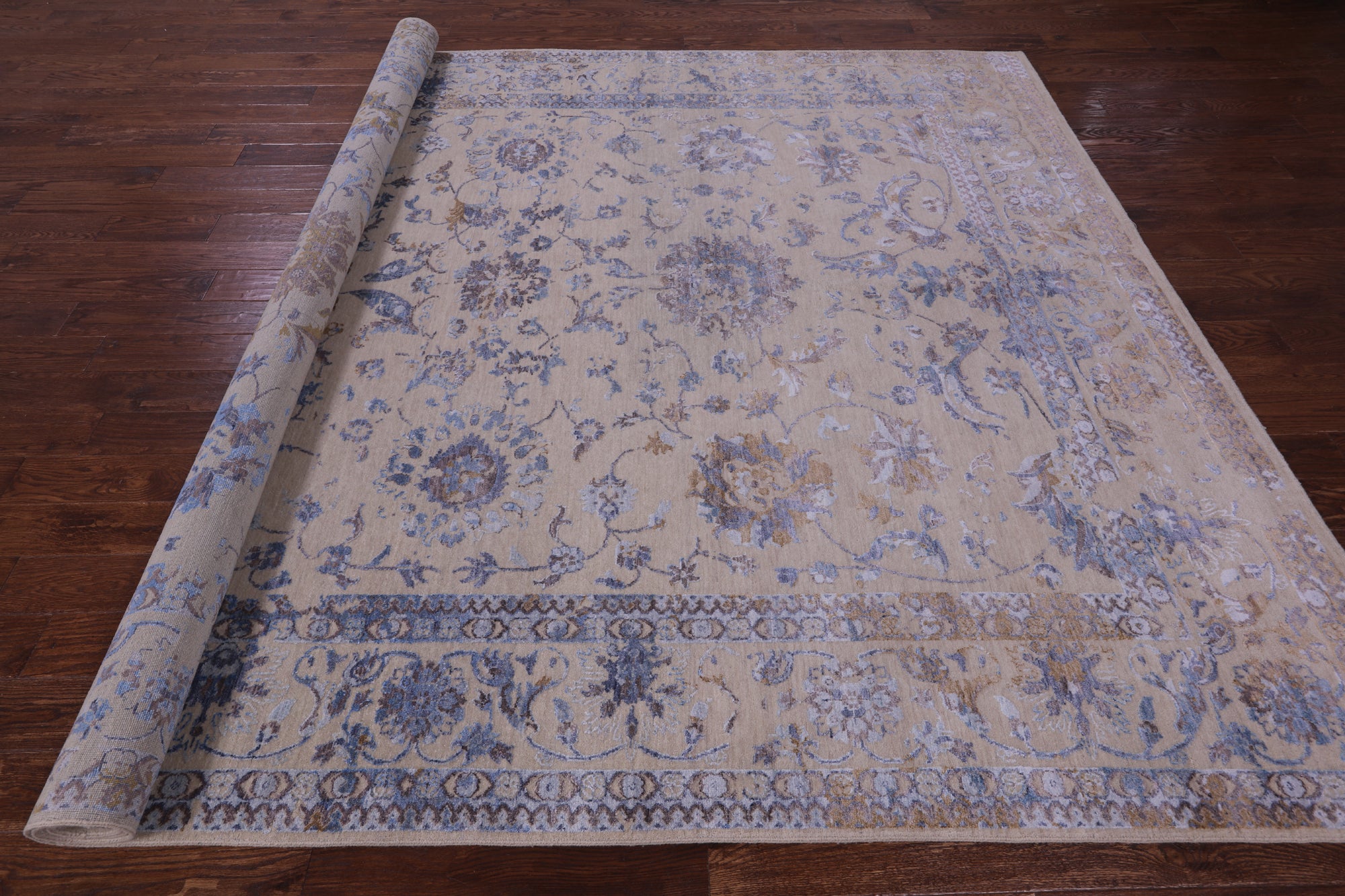 Ivory Persian Tabriz Hand Knotted Wool Rug - 8' 10" X 11' 8" - Golden Nile