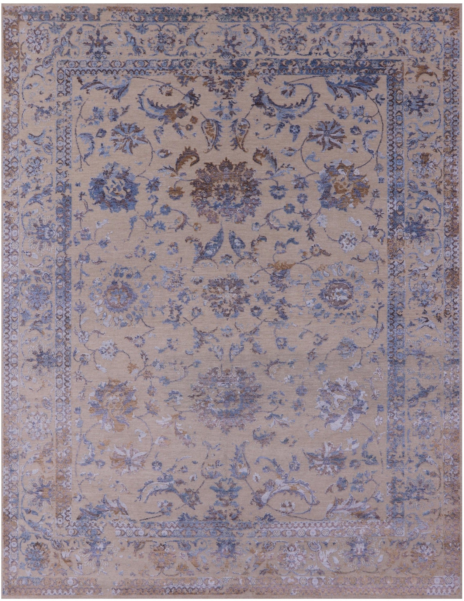 Ivory Persian Tabriz Hand Knotted Wool Rug - 8' 10" X 11' 8" - Golden Nile