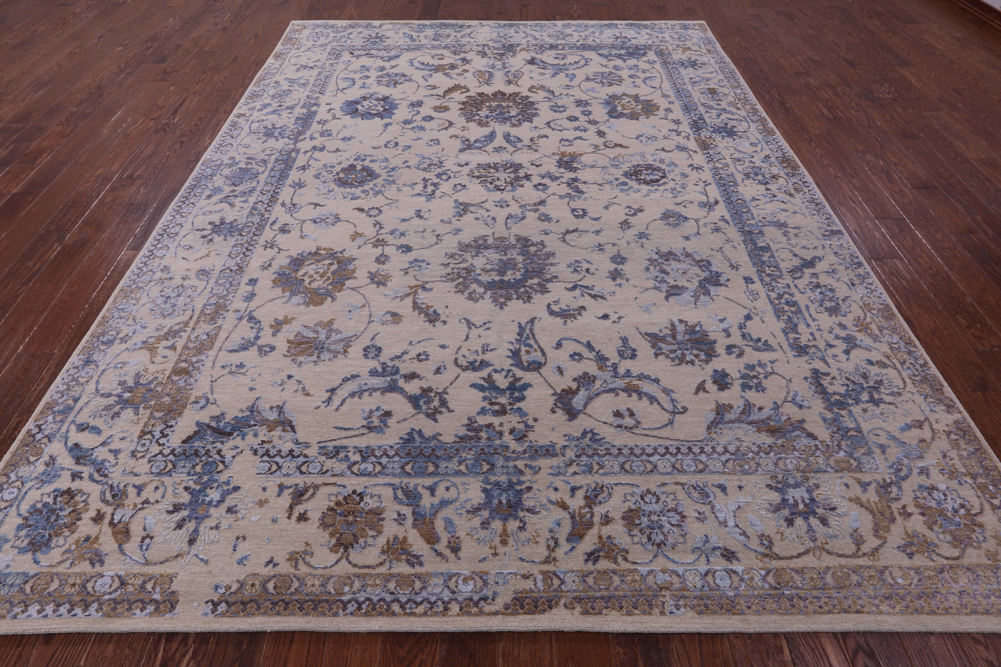 Ivory Persian Tabriz Hand Knotted Wool Rug - 8' 10" X 11' 8" - Golden Nile