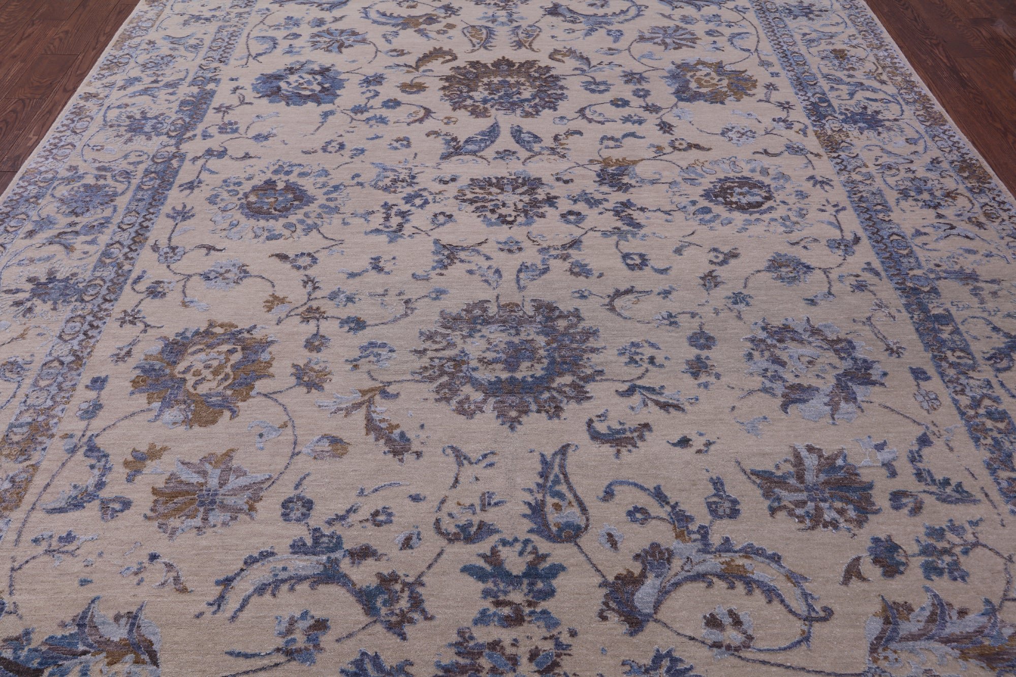 Ivory Persian Tabriz Hand Knotted Wool Rug - 8' 10" X 11' 8" - Golden Nile