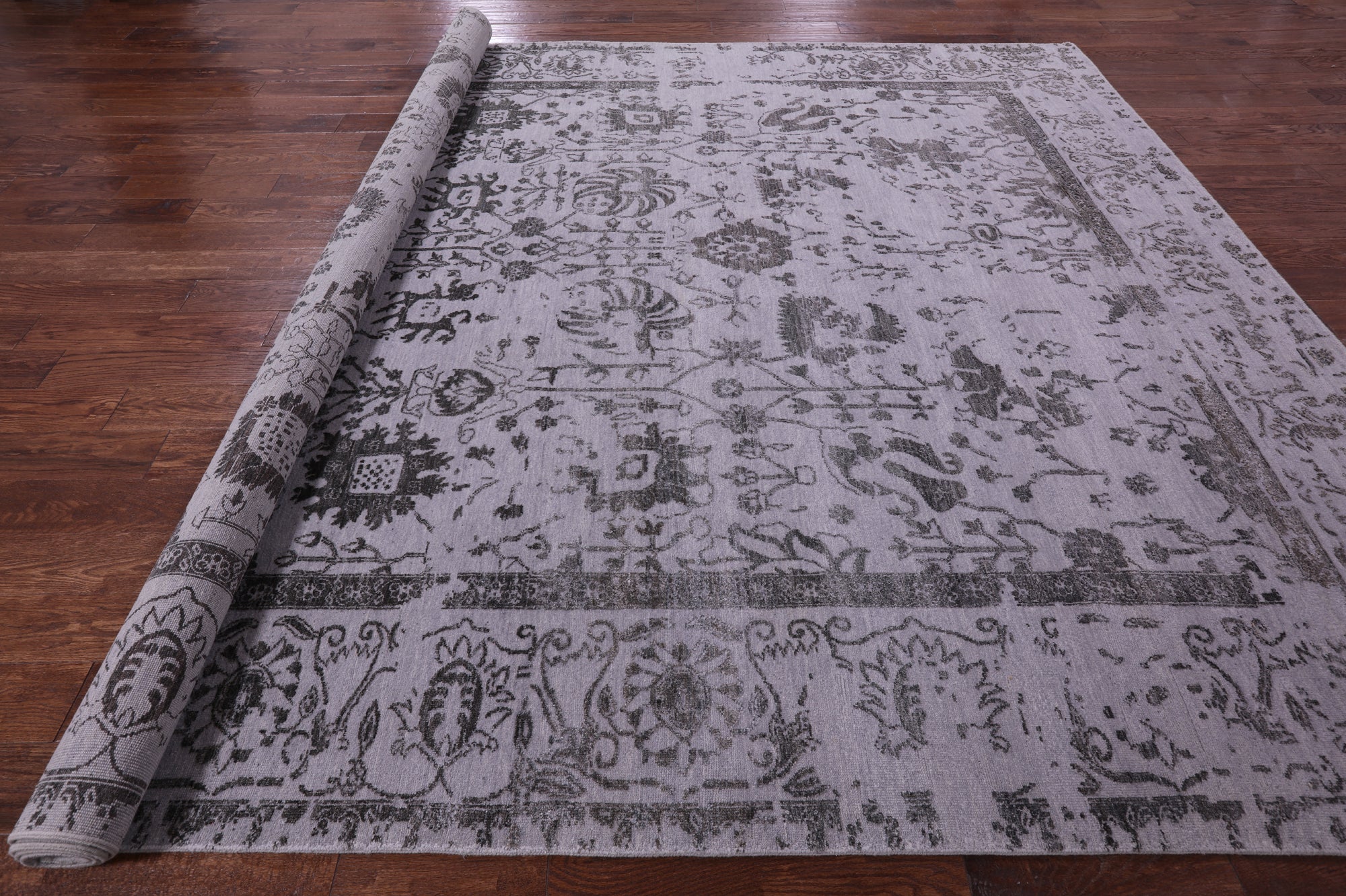 Grey Persian Tabriz Hand Knotted Wool & Silk Rug - 9' 0" X 11' 10" - Golden Nile