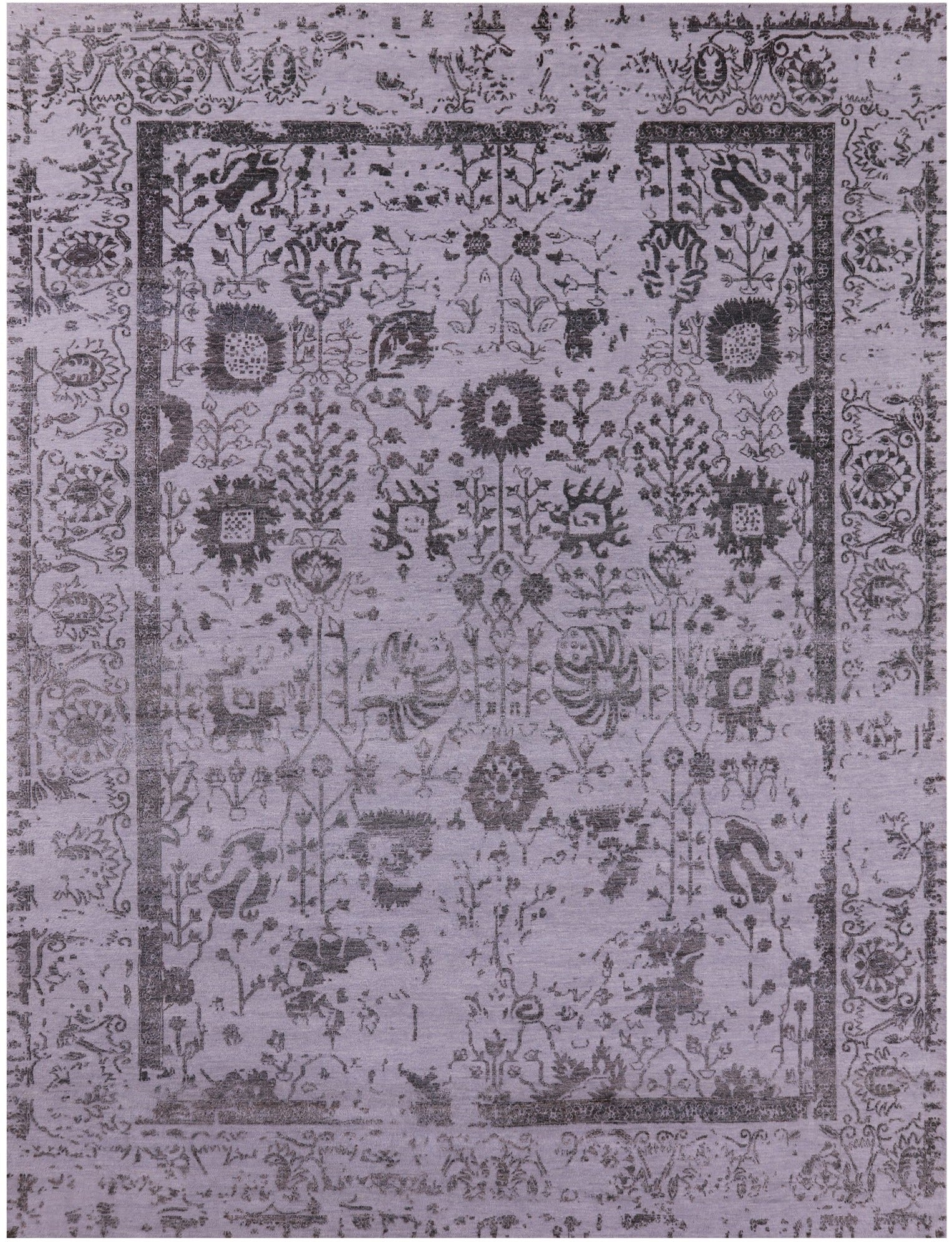 Grey Persian Tabriz Hand Knotted Wool & Silk Rug - 9' 0" X 11' 10" - Golden Nile
