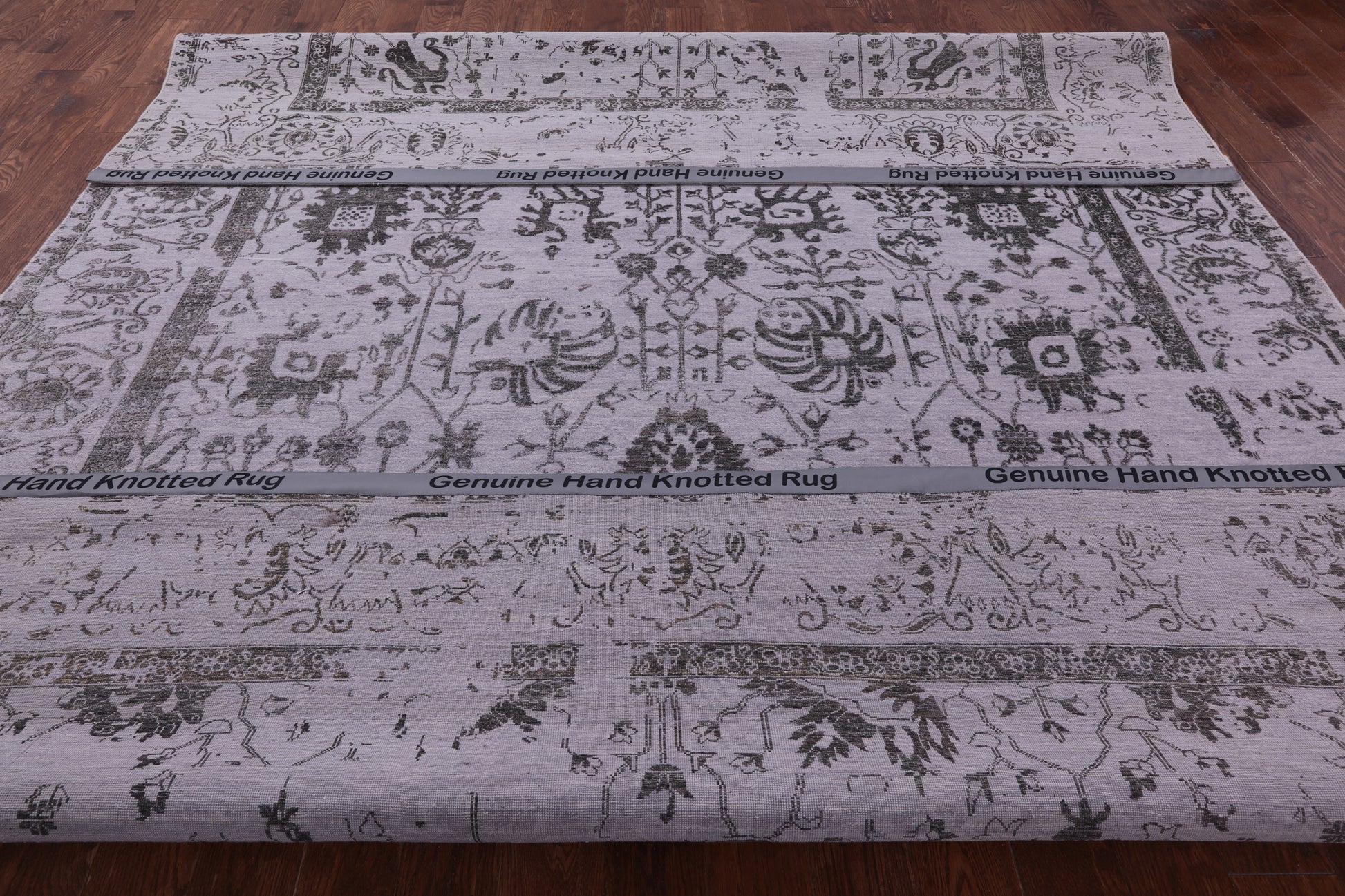 Grey Persian Tabriz Hand Knotted Wool & Silk Rug - 9' 0" X 11' 10" - Golden Nile