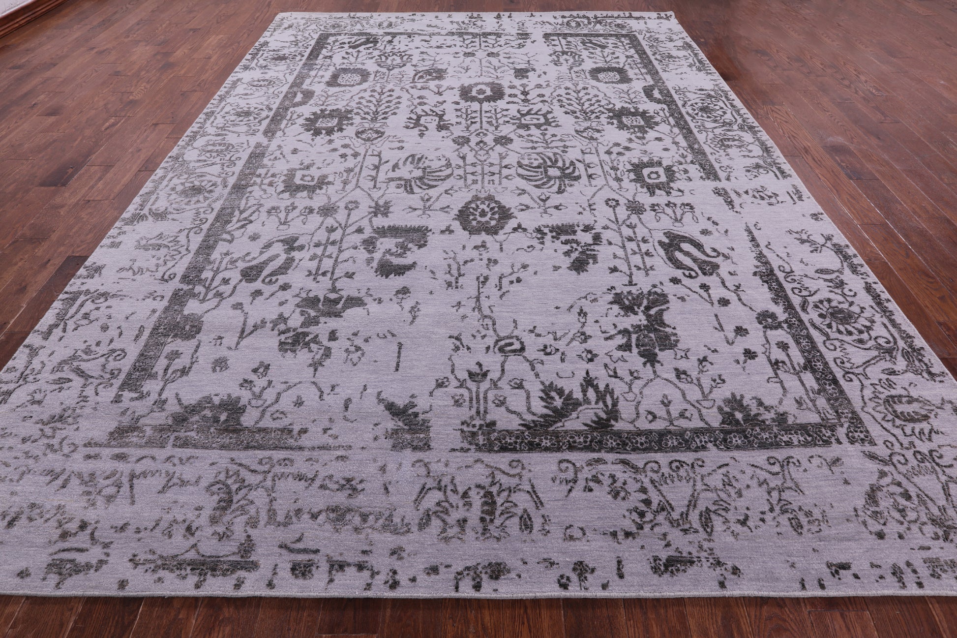 Grey Persian Tabriz Hand Knotted Wool & Silk Rug - 9' 0" X 11' 10" - Golden Nile