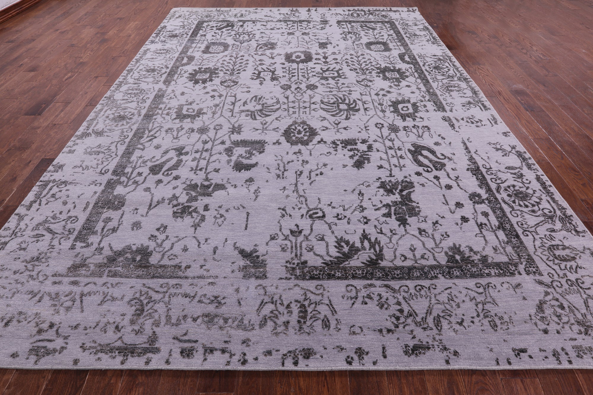 Grey Persian Tabriz Hand Knotted Wool & Silk Rug - 9' 0" X 11' 10" - Golden Nile