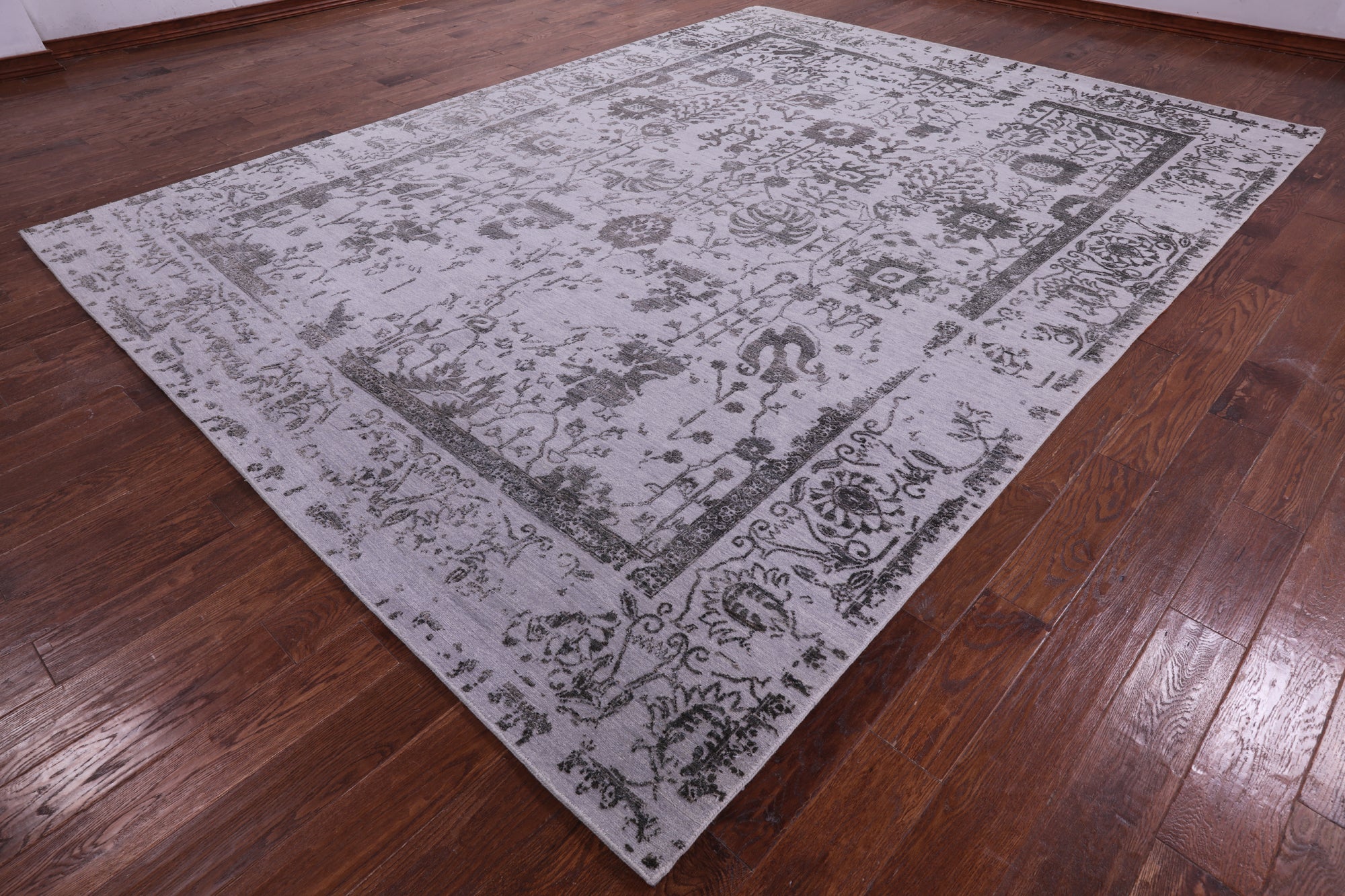 Grey Persian Tabriz Hand Knotted Wool & Silk Rug - 9' 0" X 11' 10" - Golden Nile