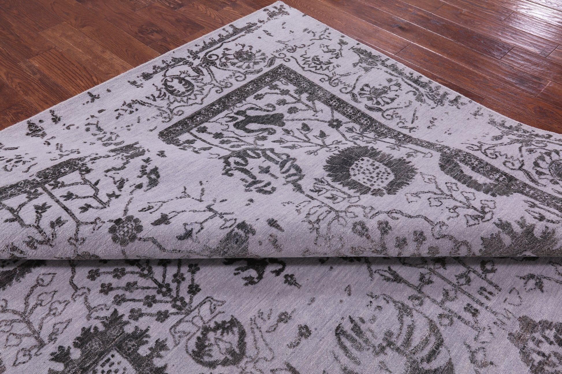 Grey Persian Tabriz Hand Knotted Wool & Silk Rug - 9' 0" X 11' 10" - Golden Nile