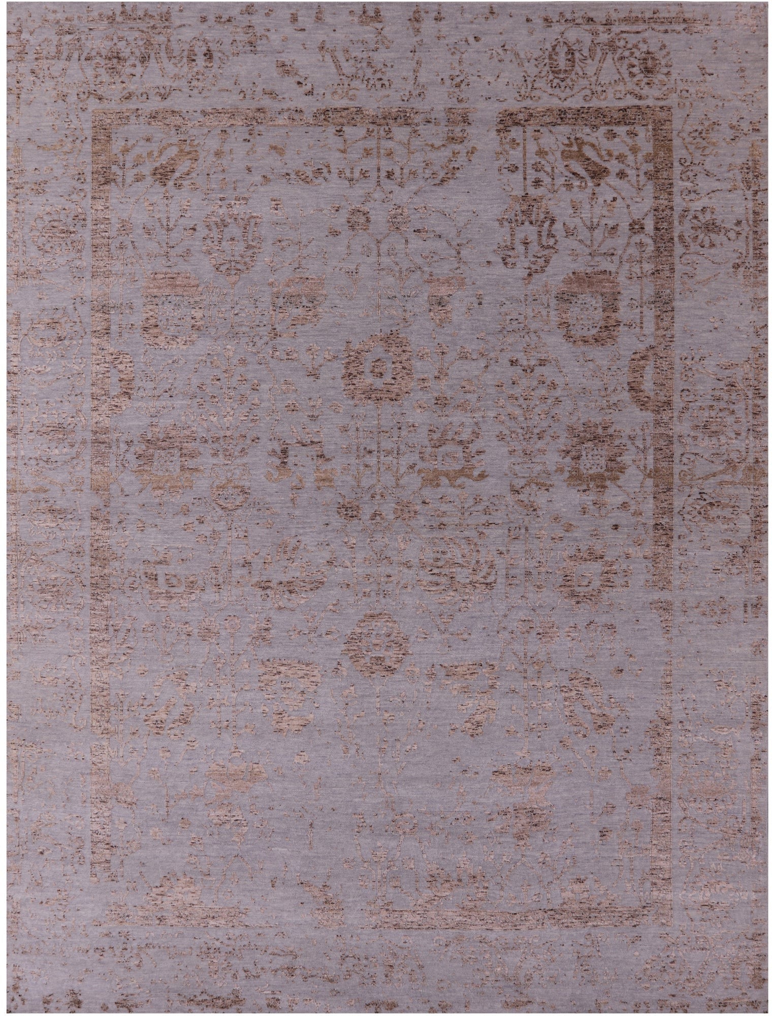 Grey Persian Tabriz Hand Knotted Wool & Silk Rug - 9' 2" X 11' 9" - Golden Nile