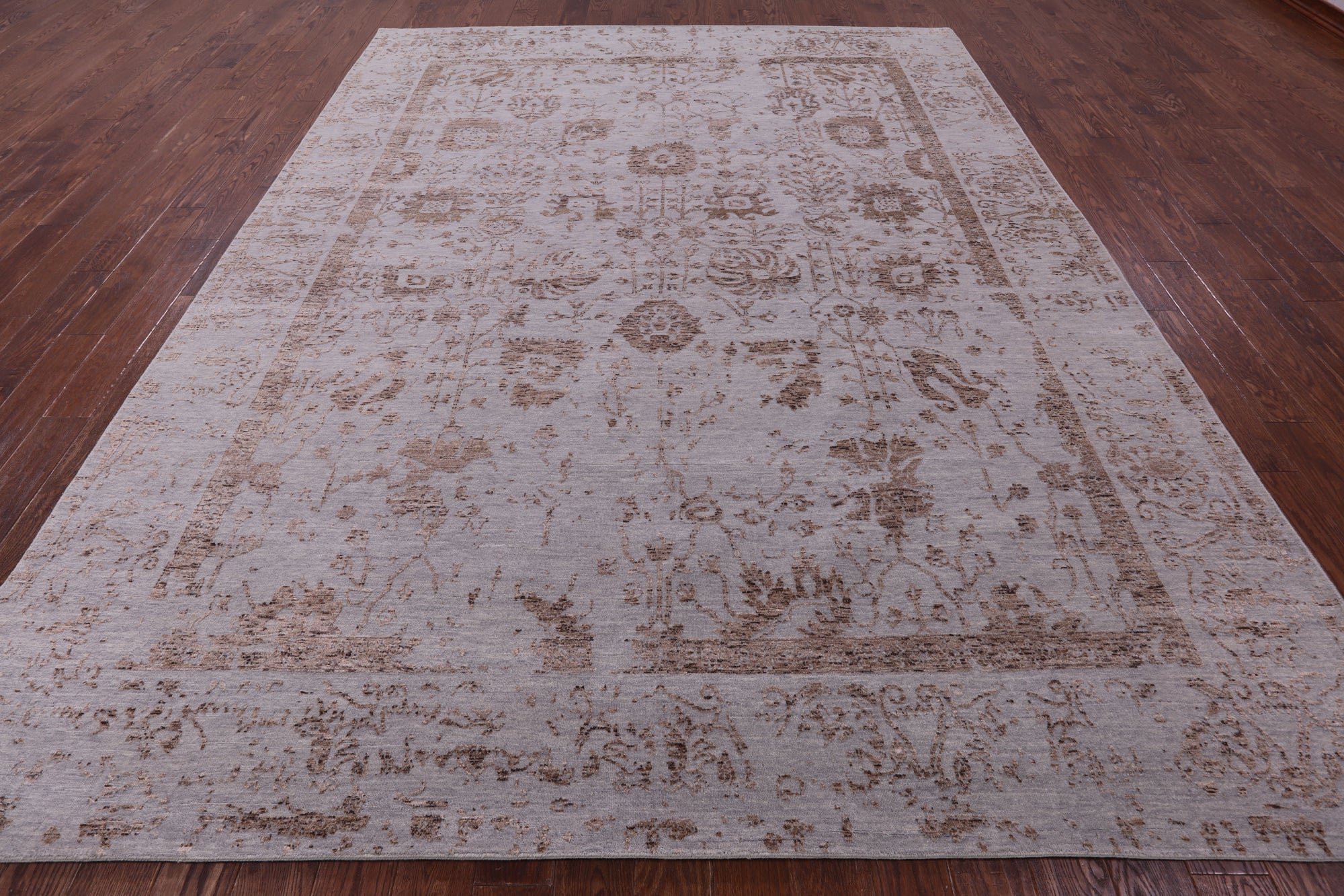 Grey Persian Tabriz Hand Knotted Wool & Silk Rug - 9' 2" X 11' 9" - Golden Nile