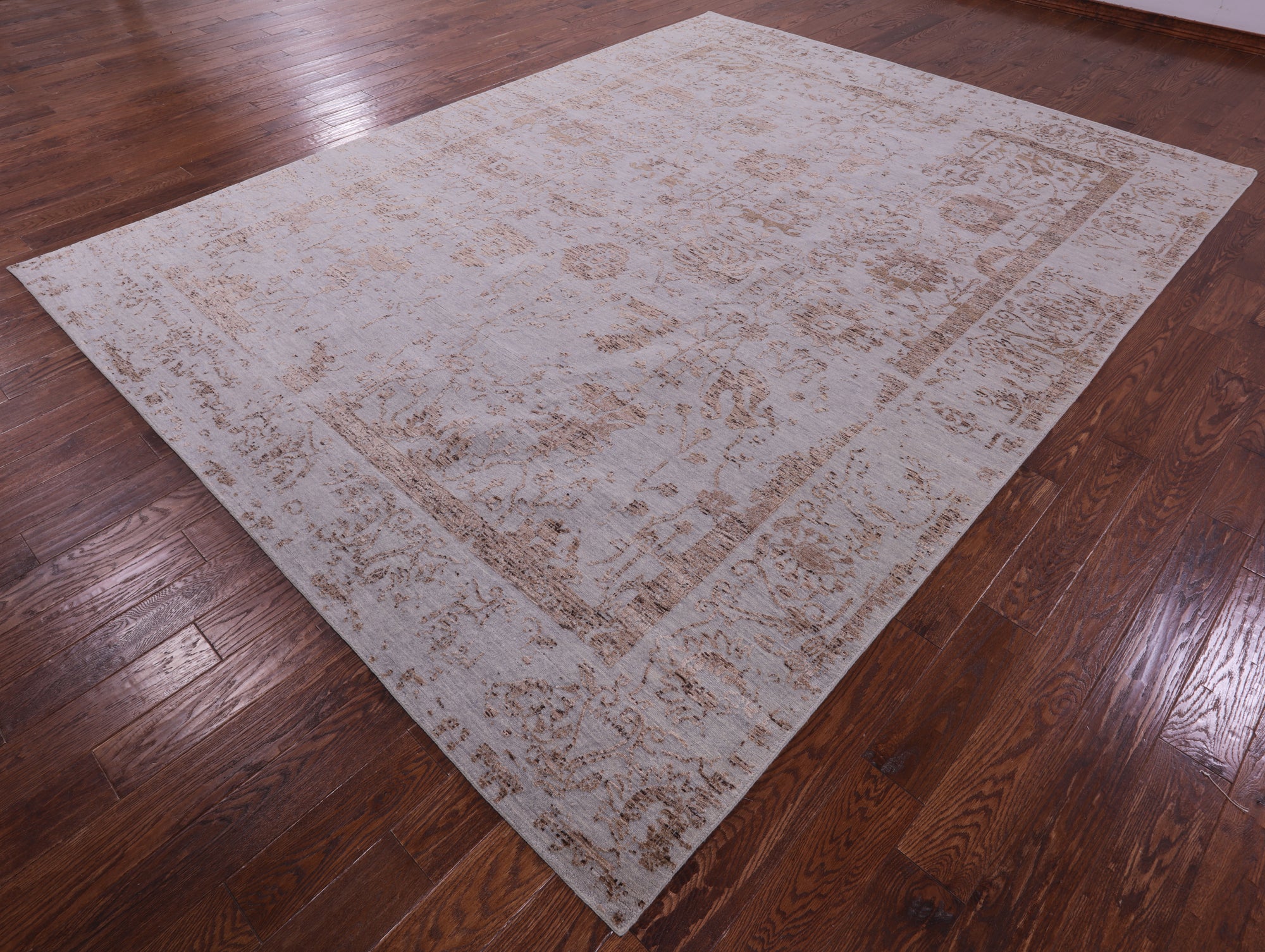 Grey Persian Tabriz Hand Knotted Wool & Silk Rug - 9' 2" X 11' 9" - Golden Nile
