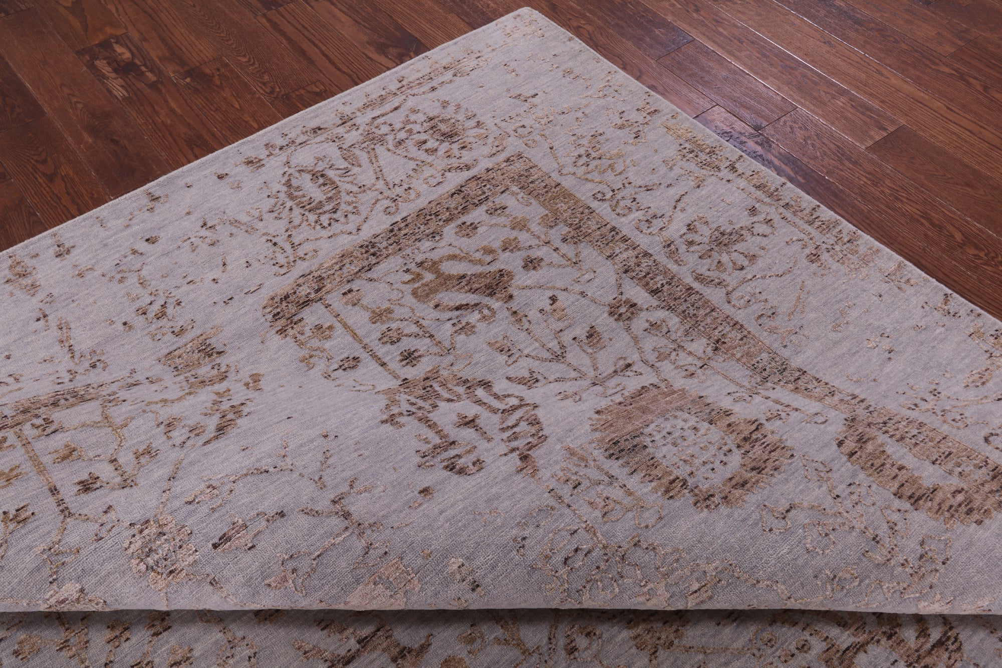 Grey Persian Tabriz Hand Knotted Wool & Silk Rug - 9' 2" X 11' 9" - Golden Nile