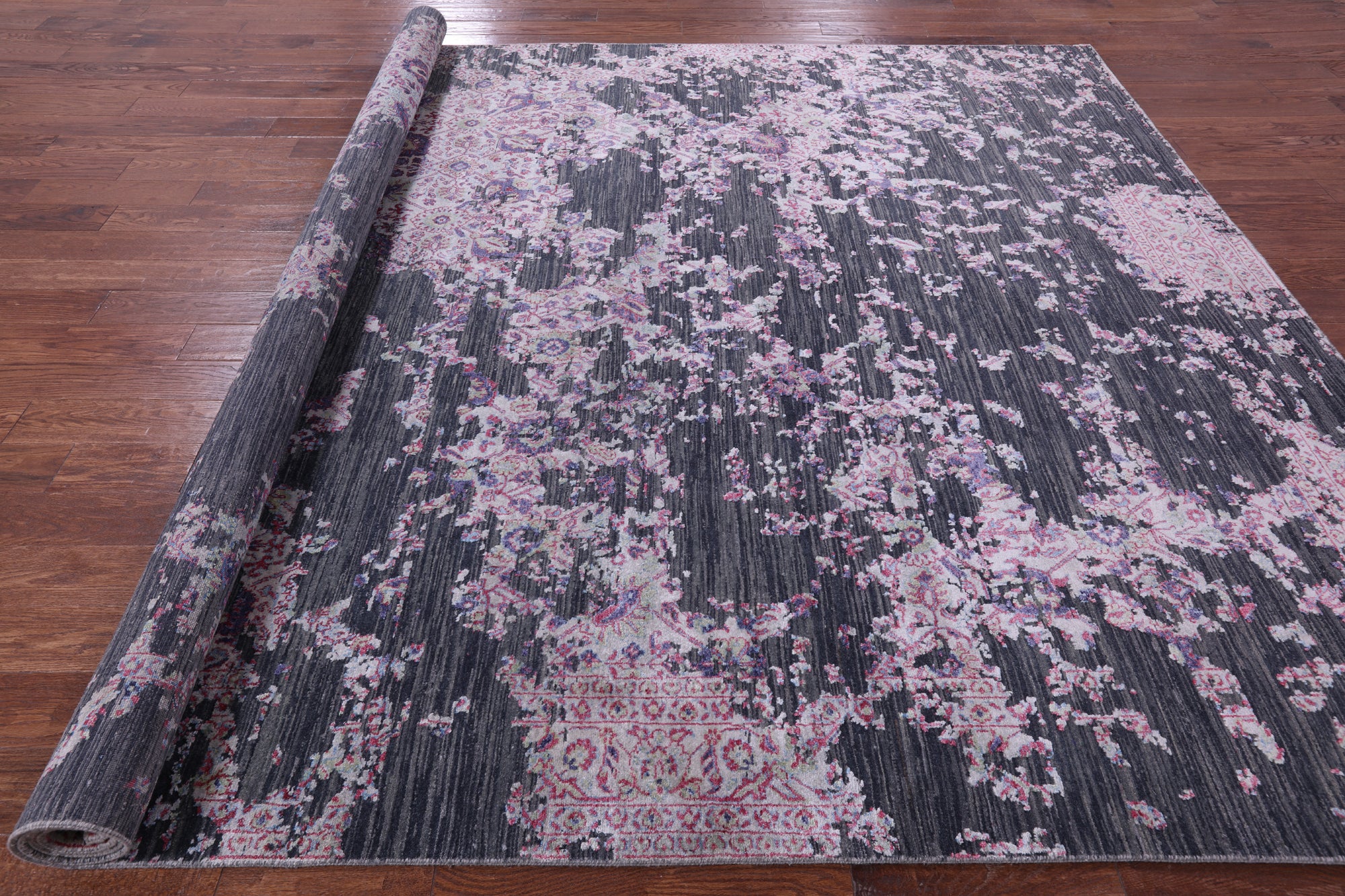 Contemporary Hand Knotted Wool & Silk Rug - 9' 0" X 11' 9" - Golden Nile