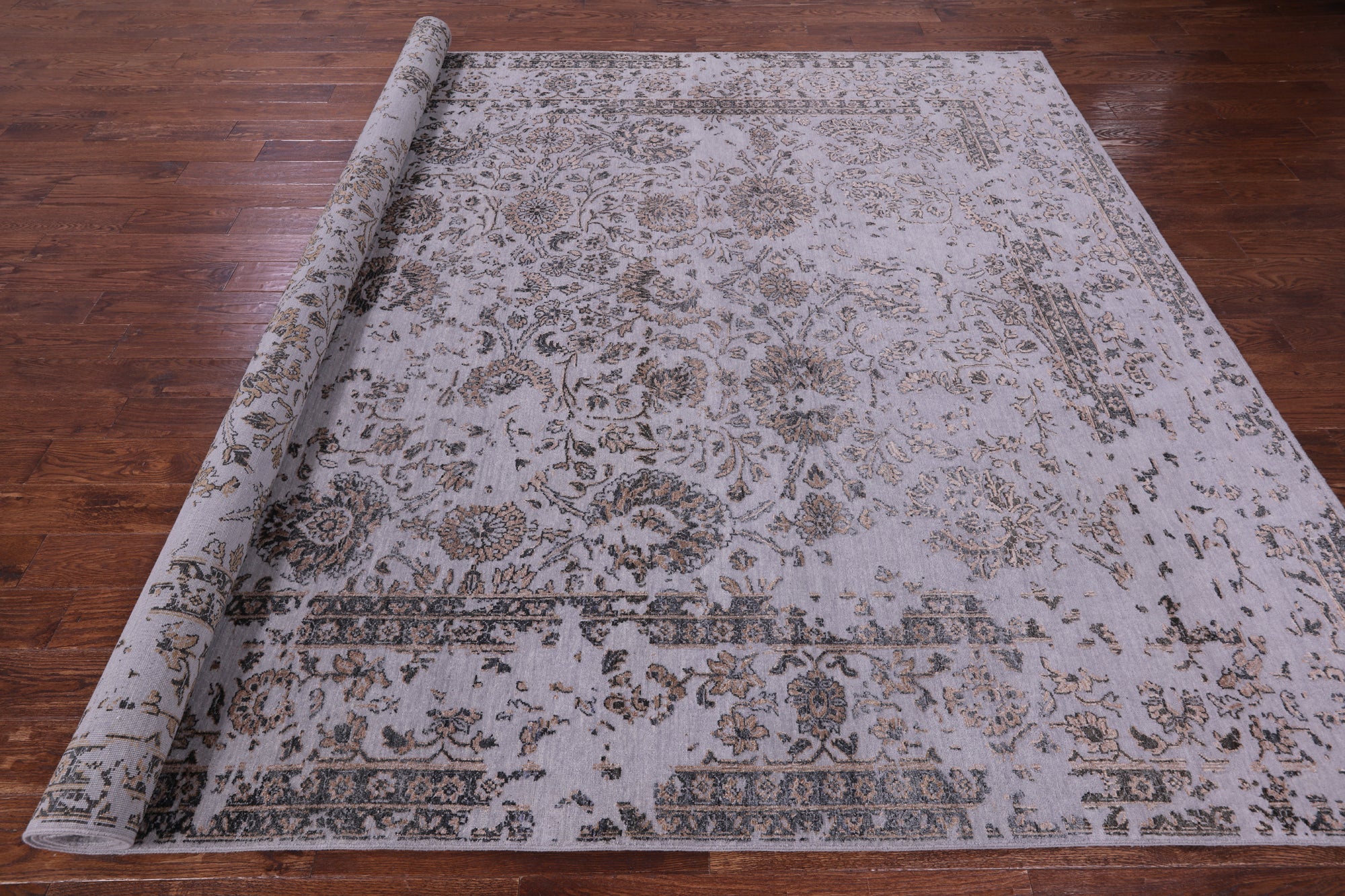 Grey Persian Tabriz Hand Knotted Wool & Silk Rug - 8' 11" X 12' 0" - Golden Nile