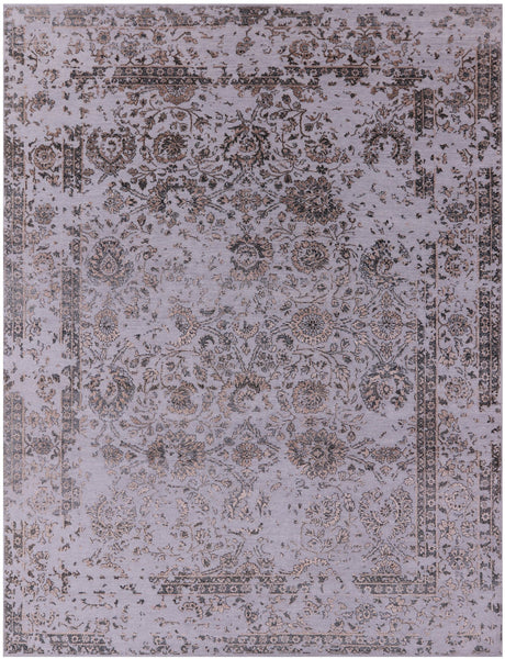Grey Persian Tabriz Hand Knotted Wool & Silk Rug - 8' 11" X 12' 0" - Golden Nile