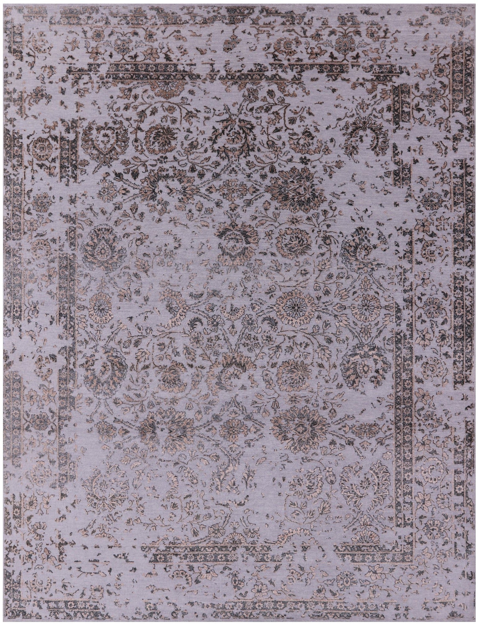 Grey Persian Tabriz Hand Knotted Wool & Silk Rug - 8' 11" X 12' 0" - Golden Nile
