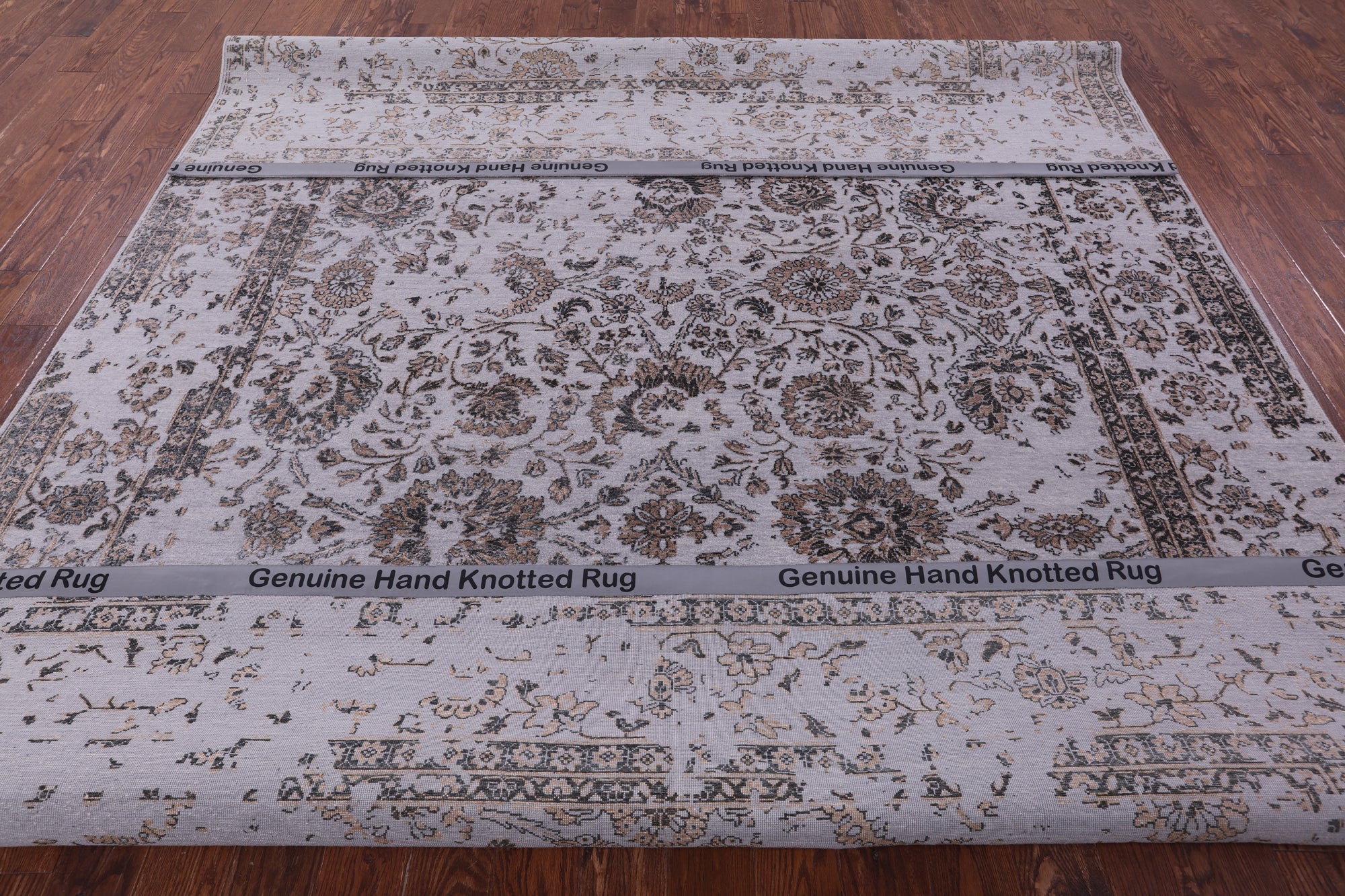 Grey Persian Tabriz Hand Knotted Wool & Silk Rug - 8' 11" X 12' 0" - Golden Nile