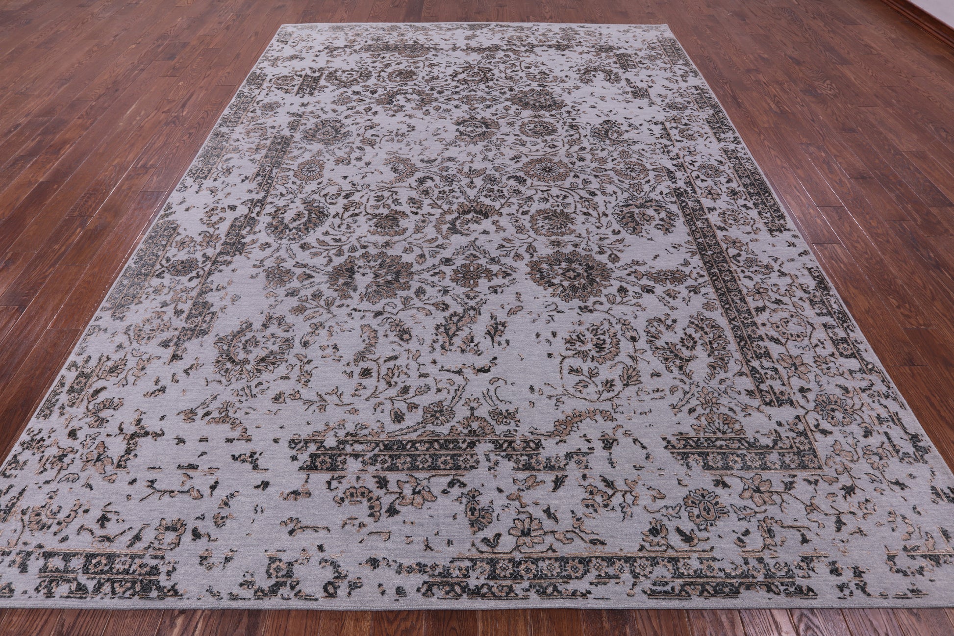 Grey Persian Tabriz Hand Knotted Wool & Silk Rug - 8' 11" X 12' 0" - Golden Nile