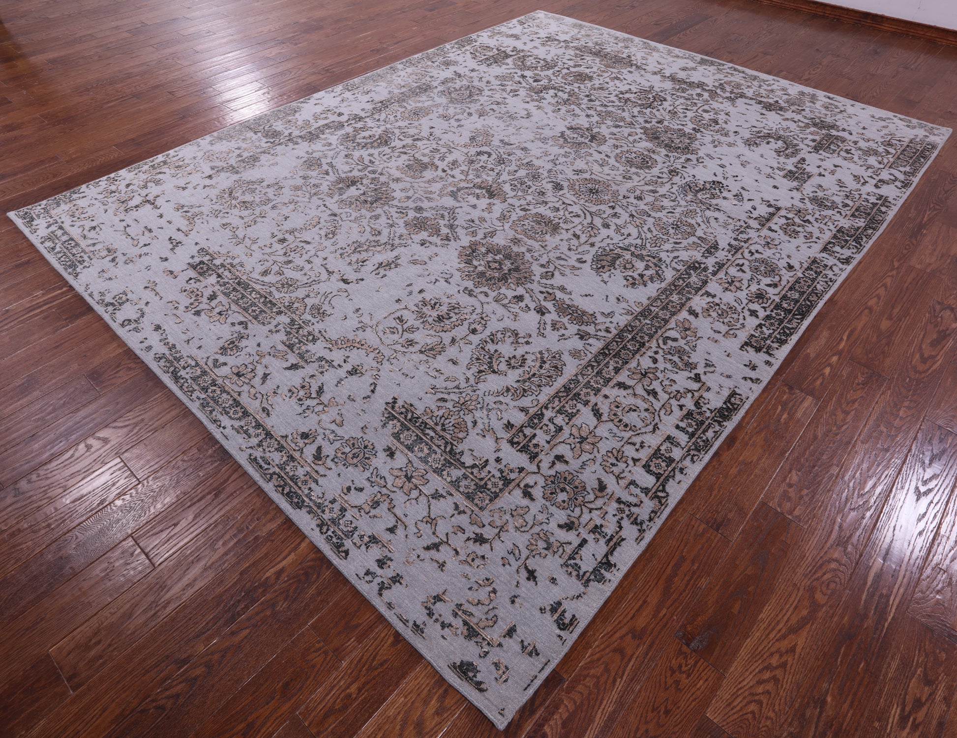 Grey Persian Tabriz Hand Knotted Wool & Silk Rug - 8' 11" X 12' 0" - Golden Nile