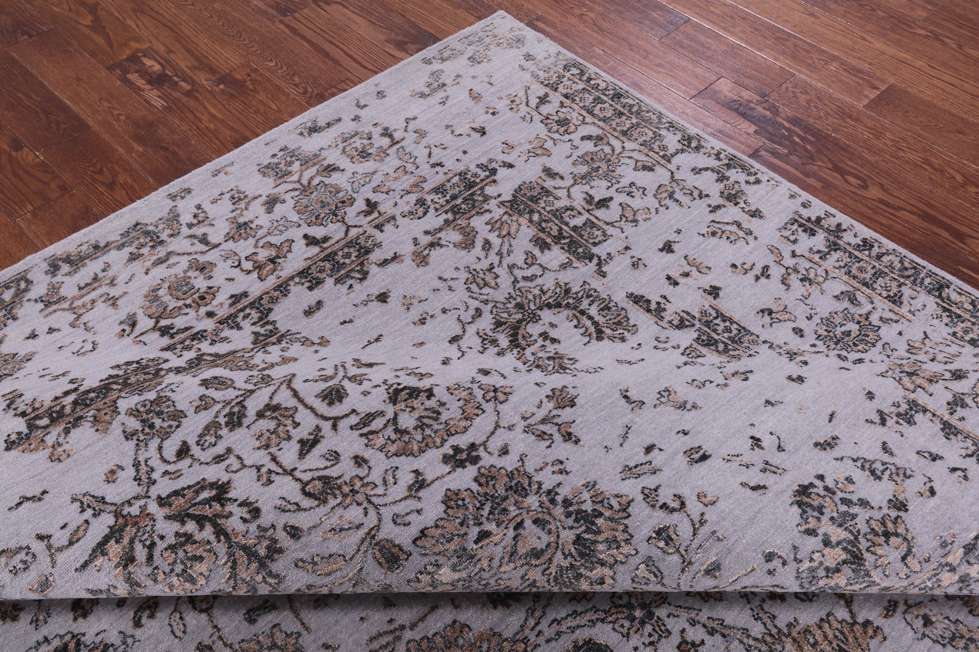 Grey Persian Tabriz Hand Knotted Wool & Silk Rug - 8' 11" X 12' 0" - Golden Nile