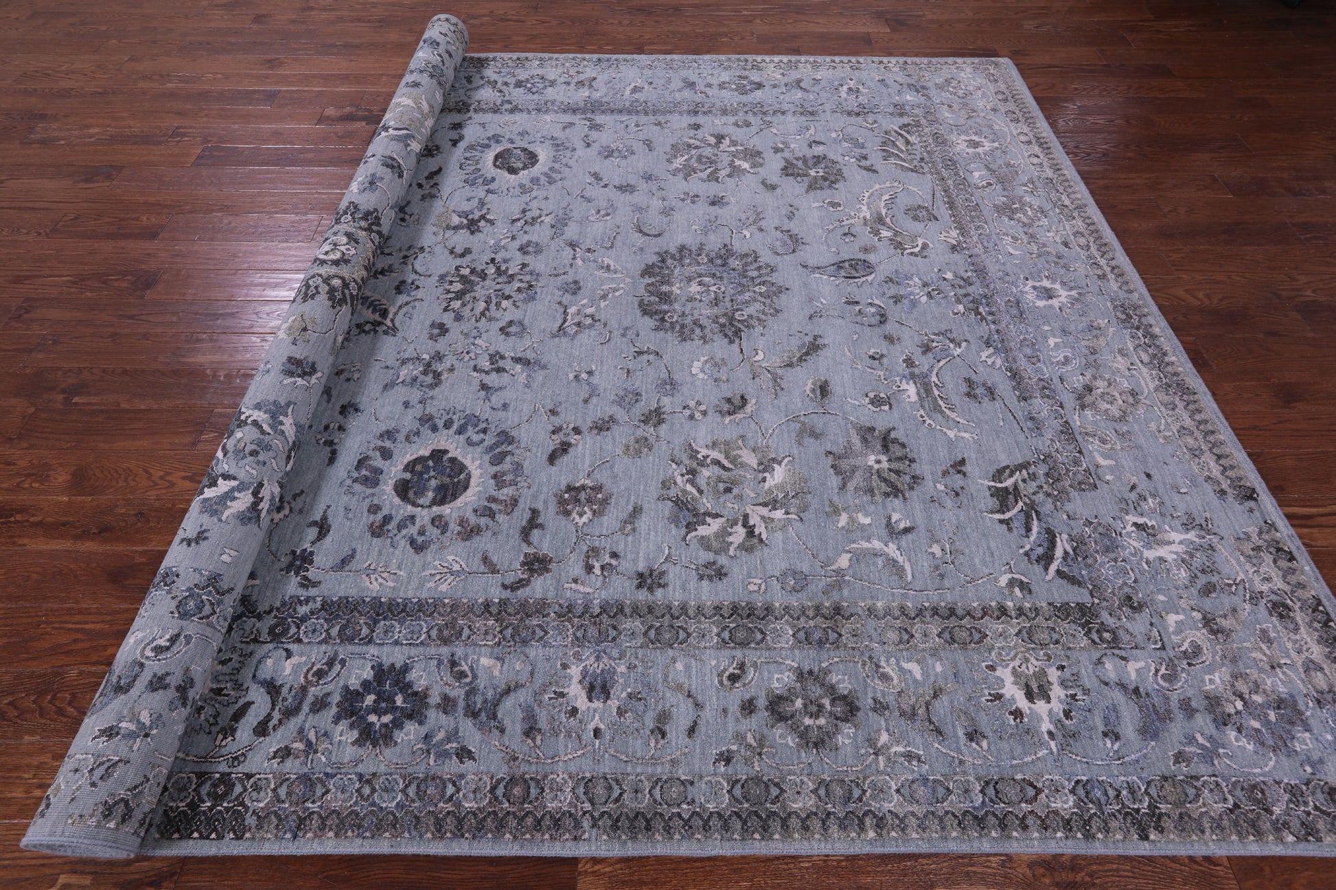 Grey Persian Tabriz Handmade Wool & Silk Rug - 9' 0" X 11' 10" - Golden Nile