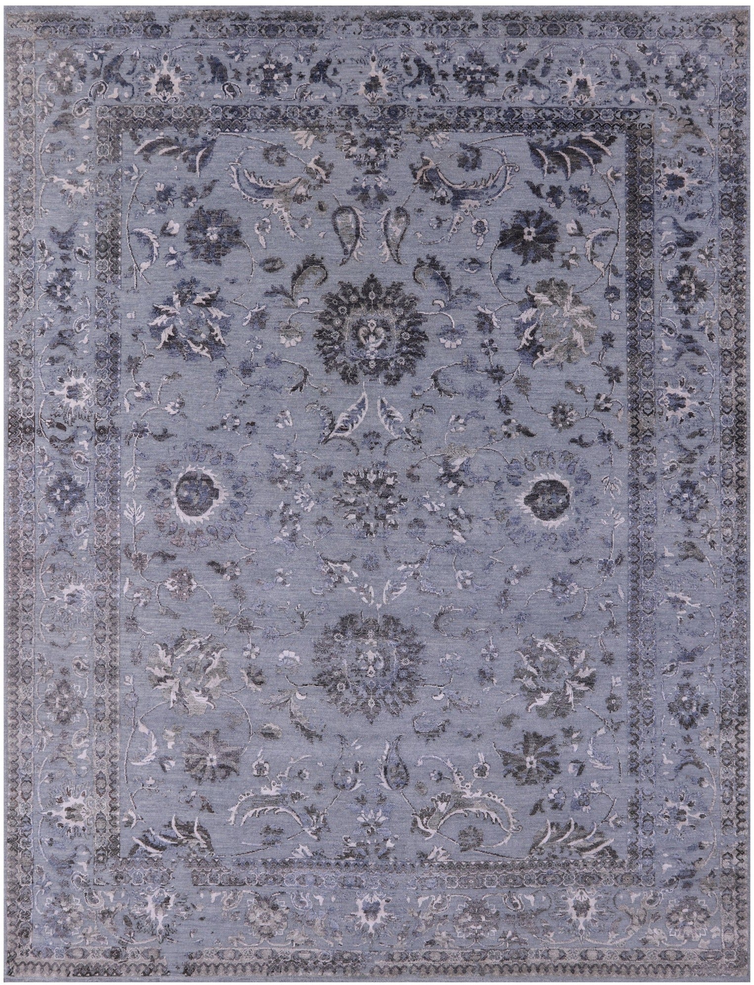 Grey Persian Tabriz Handmade Wool & Silk Rug - 9' 0" X 11' 10" - Golden Nile