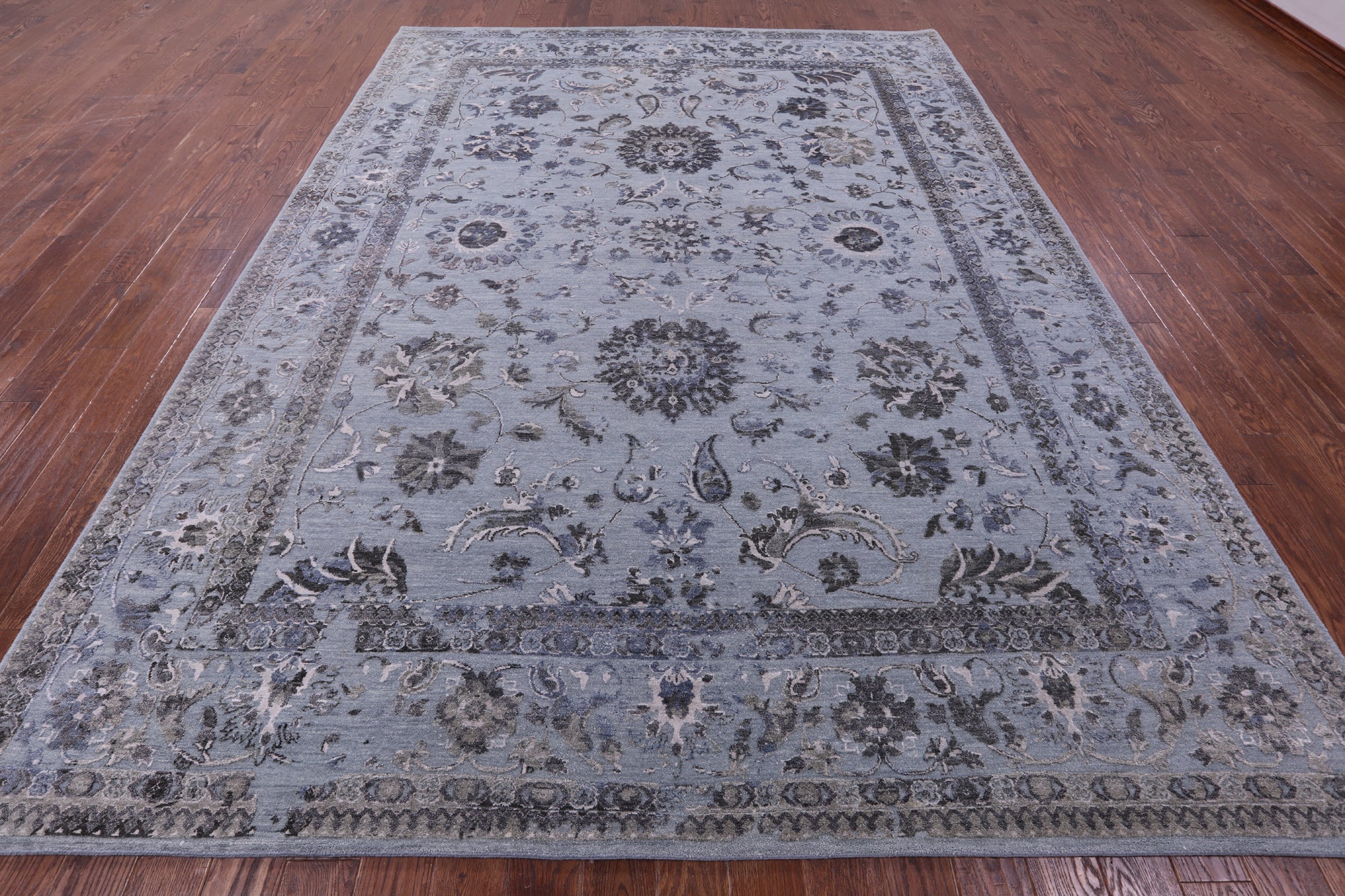 Grey Persian Tabriz Handmade Wool & Silk Rug - 9' 0" X 11' 10" - Golden Nile