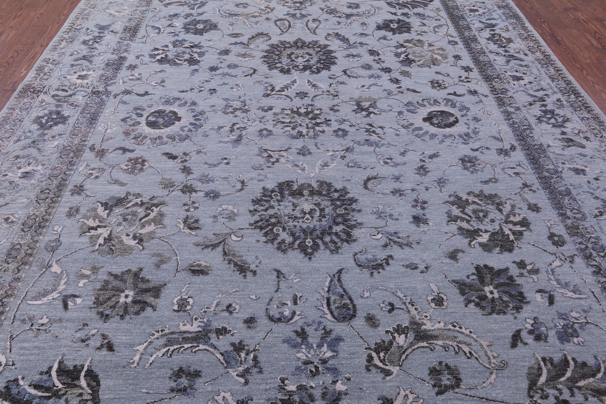 Grey Persian Tabriz Handmade Wool & Silk Rug - 9' 0" X 11' 10" - Golden Nile